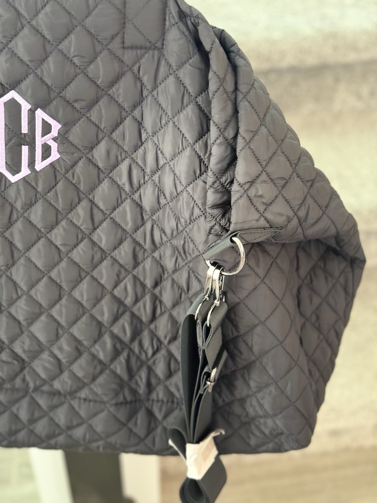 Marleylilly Quilted Weekender Tote Bag Black Monogram JCB Travel Gym Overnight