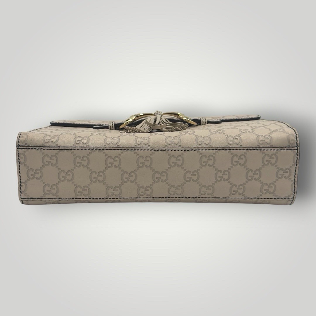 Gucci Emily Horsebit Medium Guccissima Leather Shoulder Bag Gold Beige Chain