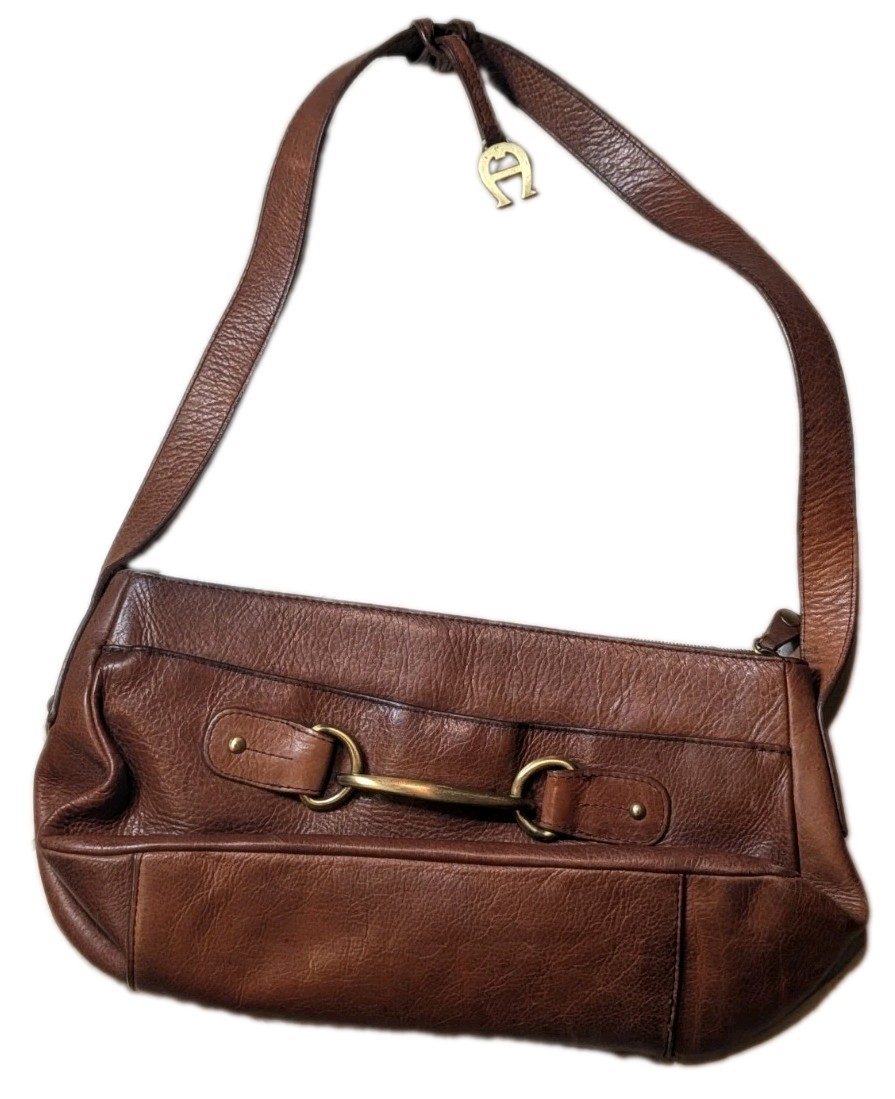 Etienne Aigner Brown Leather Shoulder Bag Purse Vintage Brass Horsebit Logo