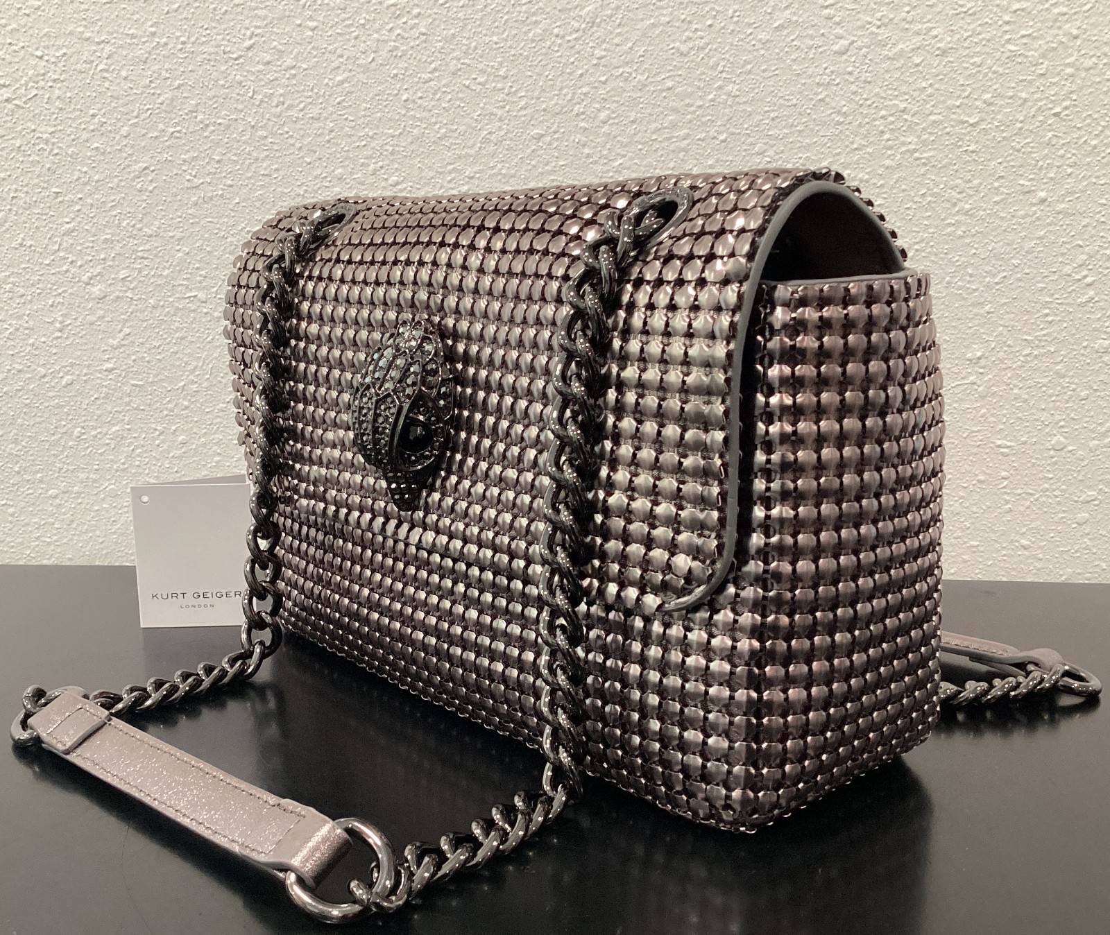 Kurt Geiger Kensington Chainmail Gunmetal 10.5″ x 6″ x 4″ Crossbody Large Eagle