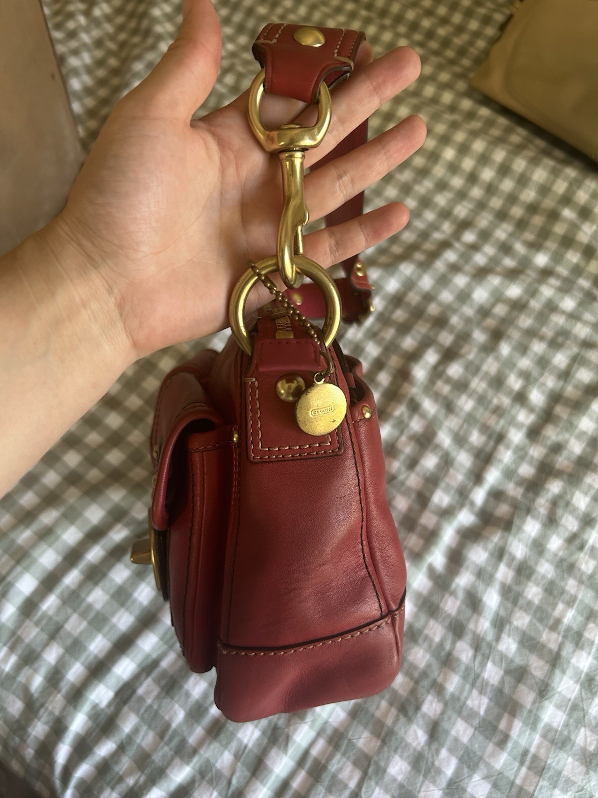 Coach Y2K Authentic Legacy Raspberry/Red Double Turn Lock Shoulder Bag F12868