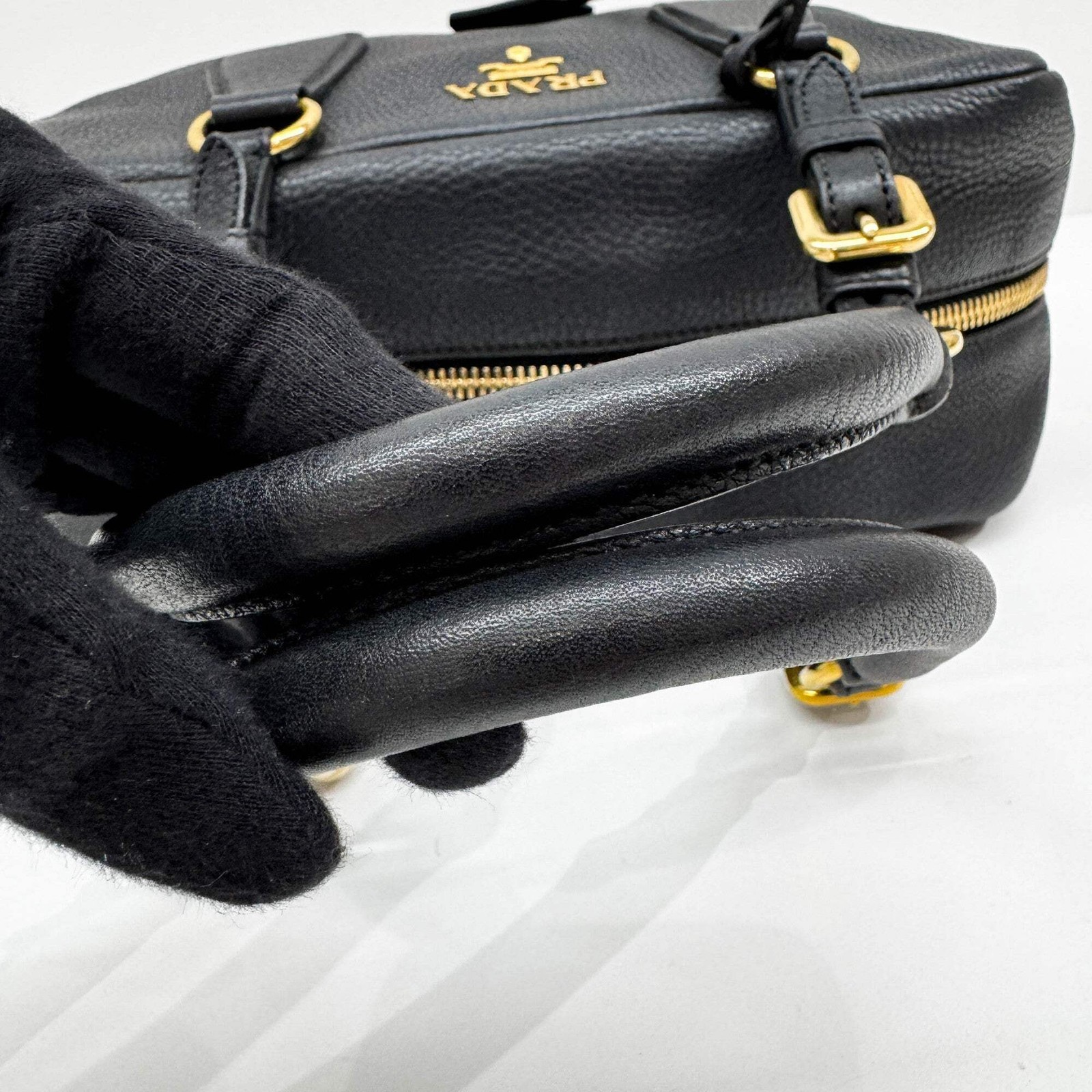 PRADA Boston Grey Leather Shoulder Bag