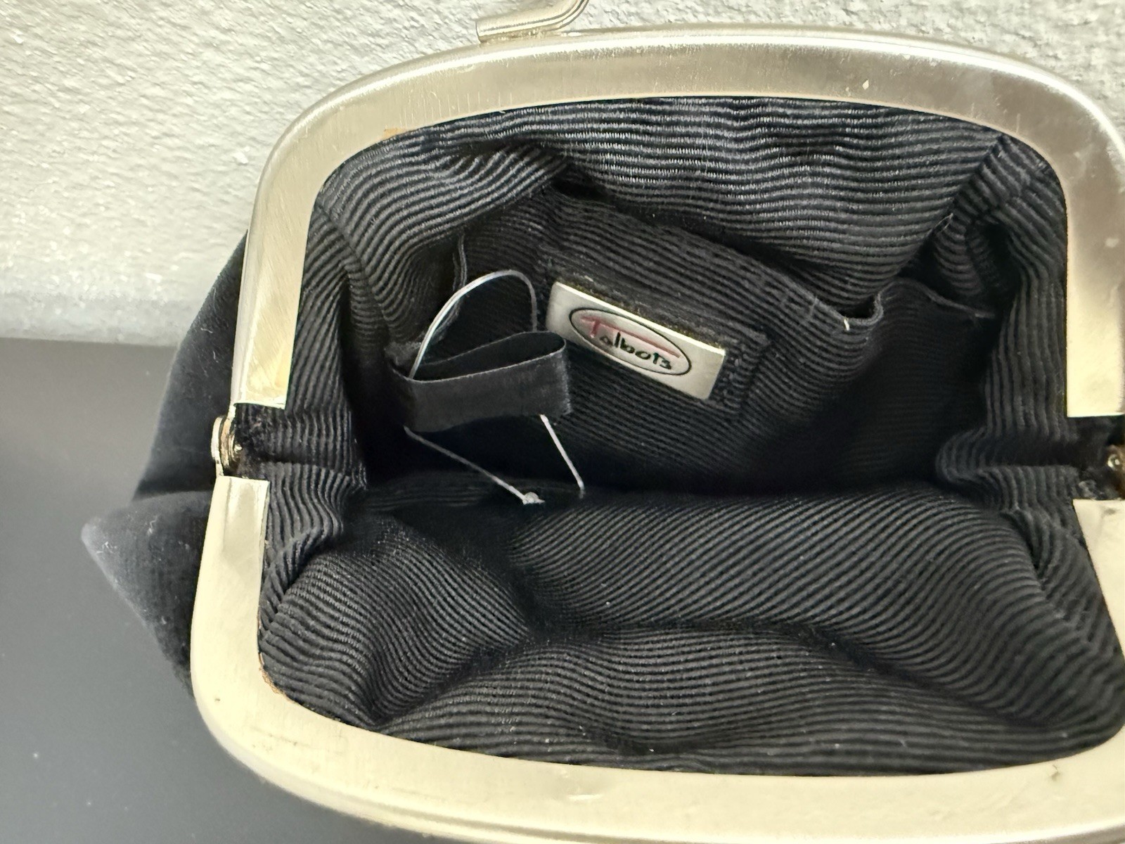 New Talbots Black Velour Small Purse Wallet Silver Toned Snaps