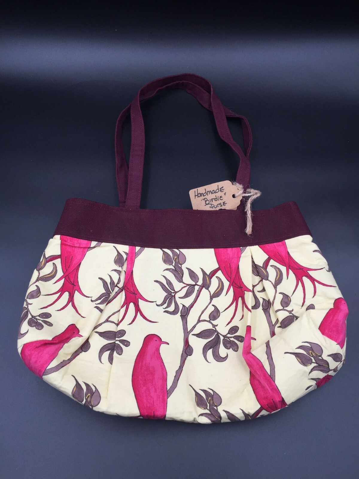 The Modern Mercantile Pale Yellow with Maroon & Fuschia Pink Handmade Bird Purse