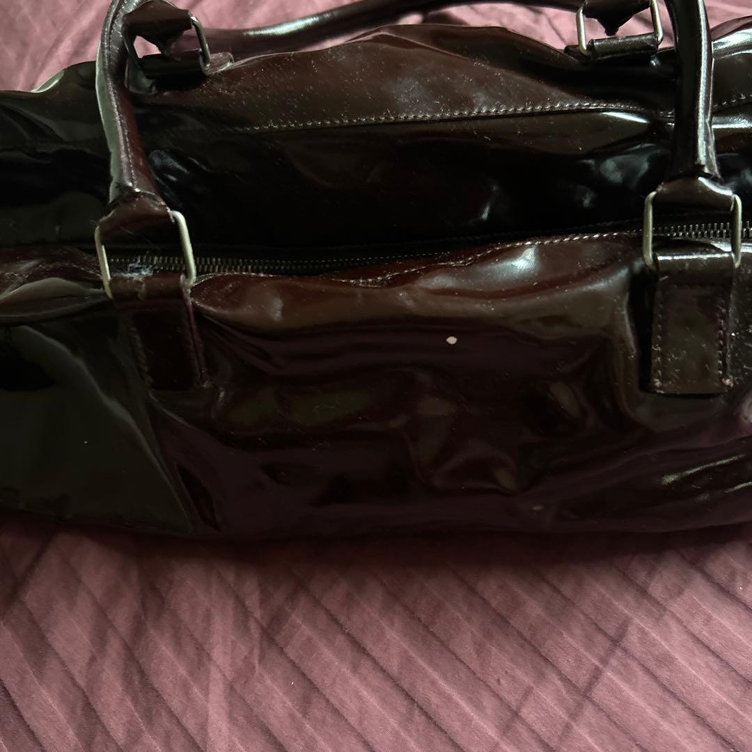 MIU MIU Patent Leather Handbag Tote Bag Brown Glossy Japan Vintage Luxury Used