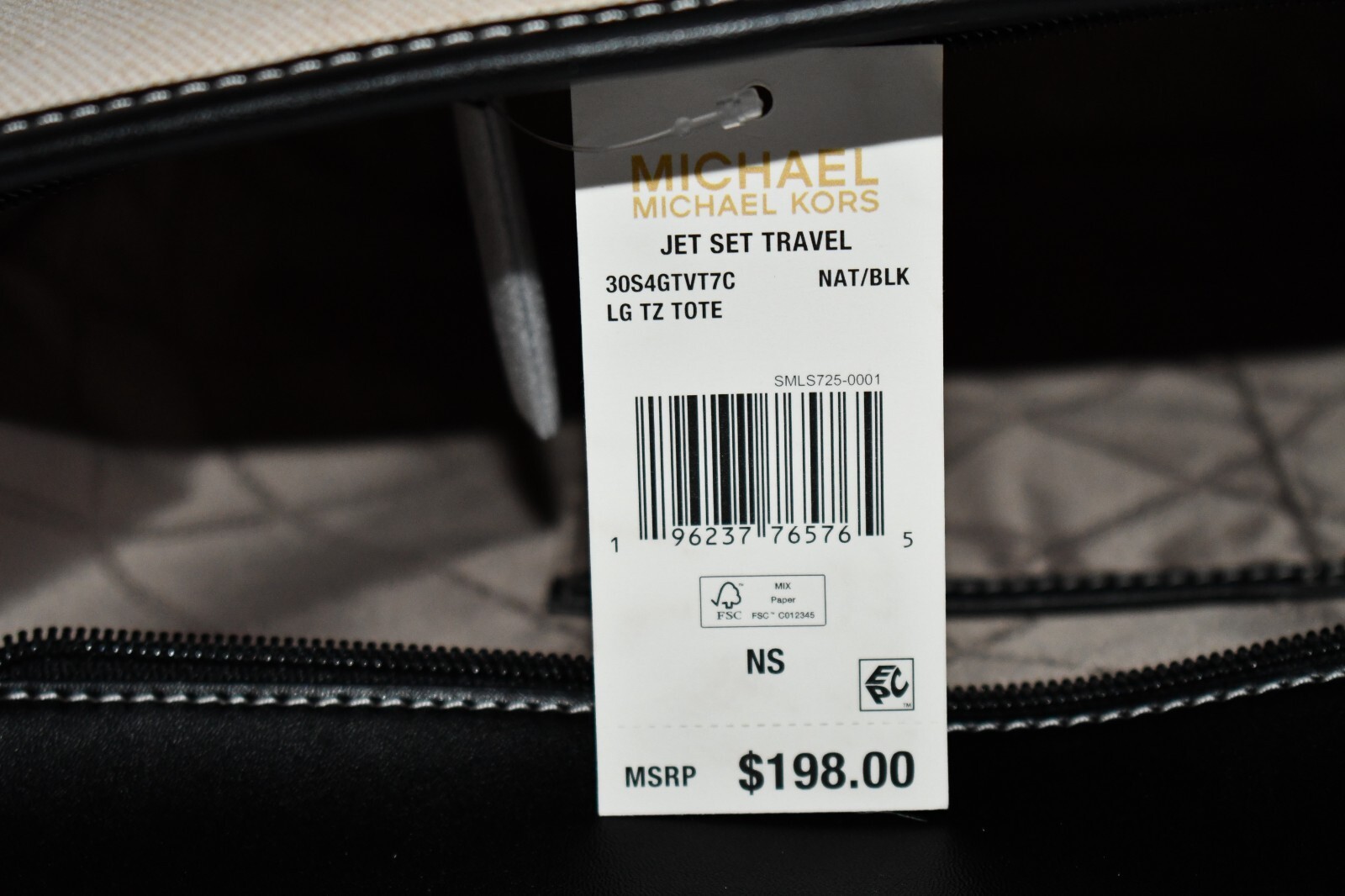 Michael Kors Jet Set Canvas Travel Large Tote Bag in Natural Black #30S4GTVT7C N