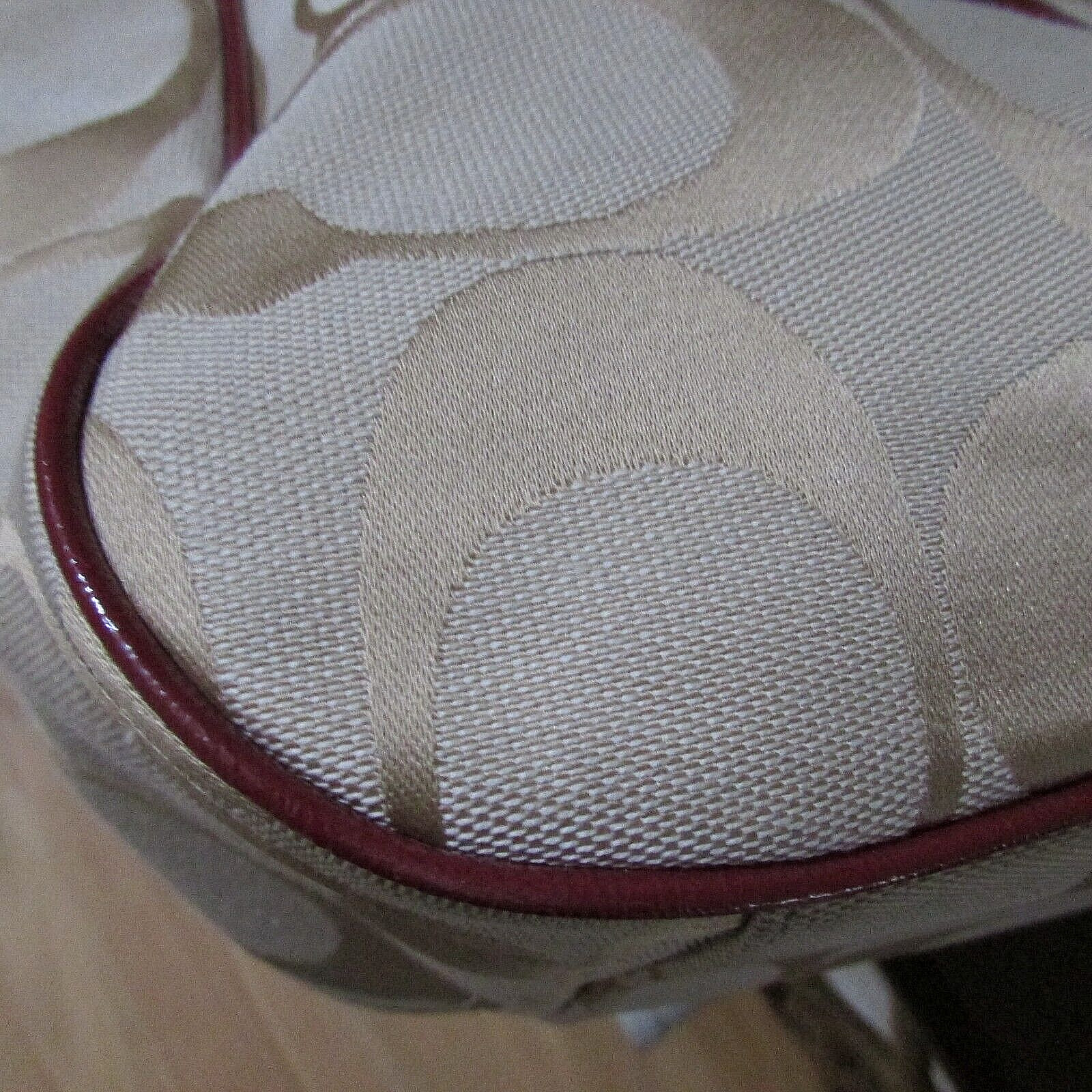 Coach signature khaki wine stripe hobo handbag 28207E