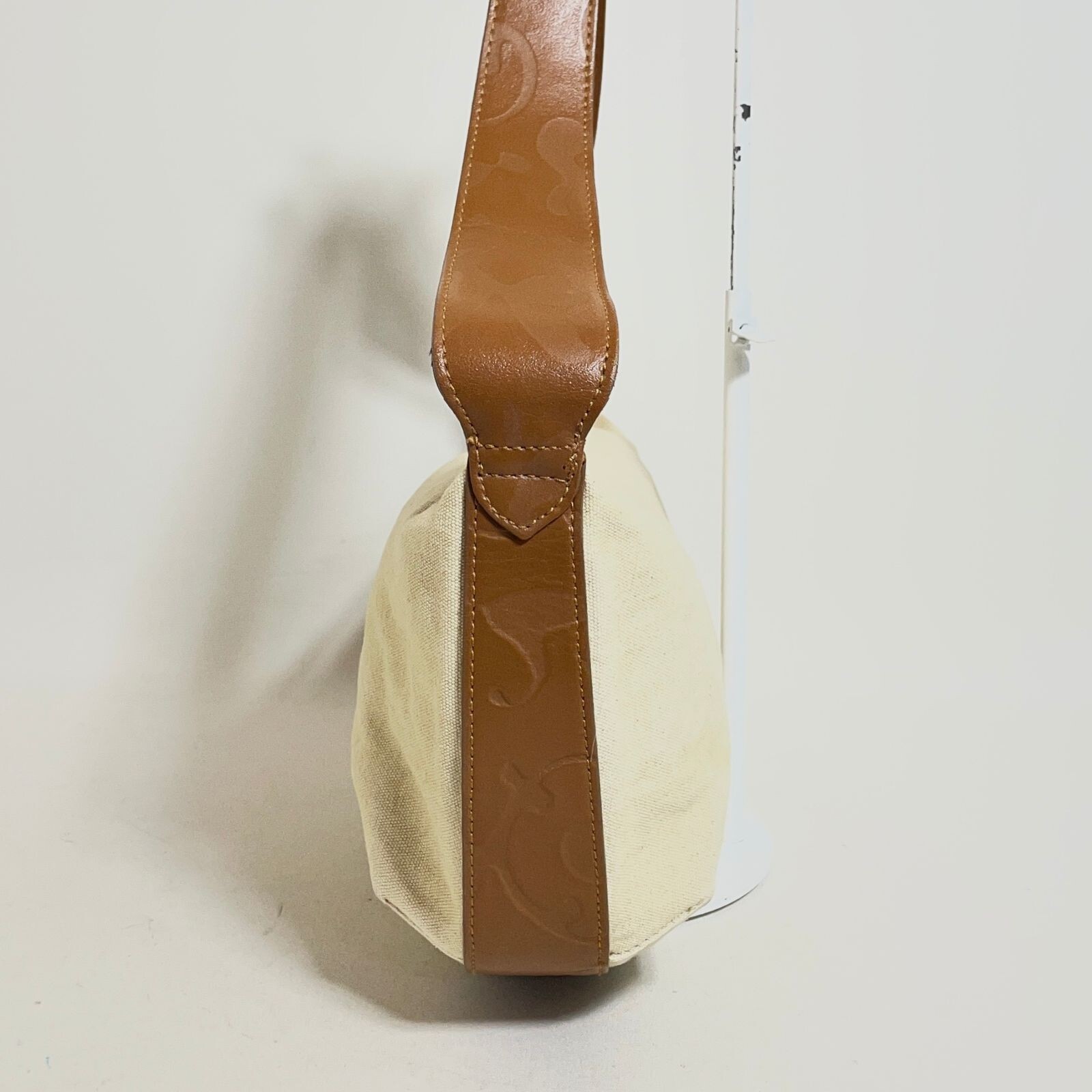 Furla Brown Canvas Leather Shoulder Bag Women Zip Top 11in 18.5cm