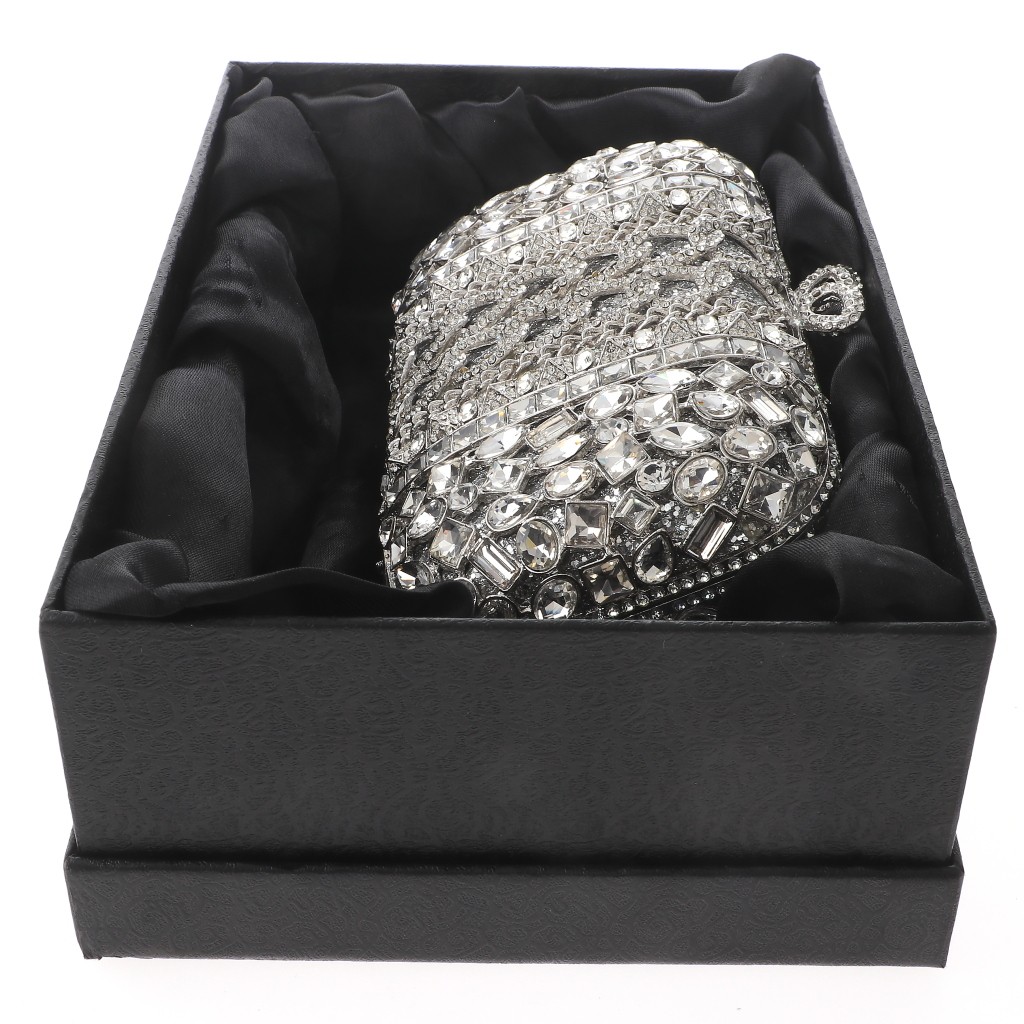 Silver Tone Alloy Metal High End Rhinestone Clutch Bag HB6280-SCL