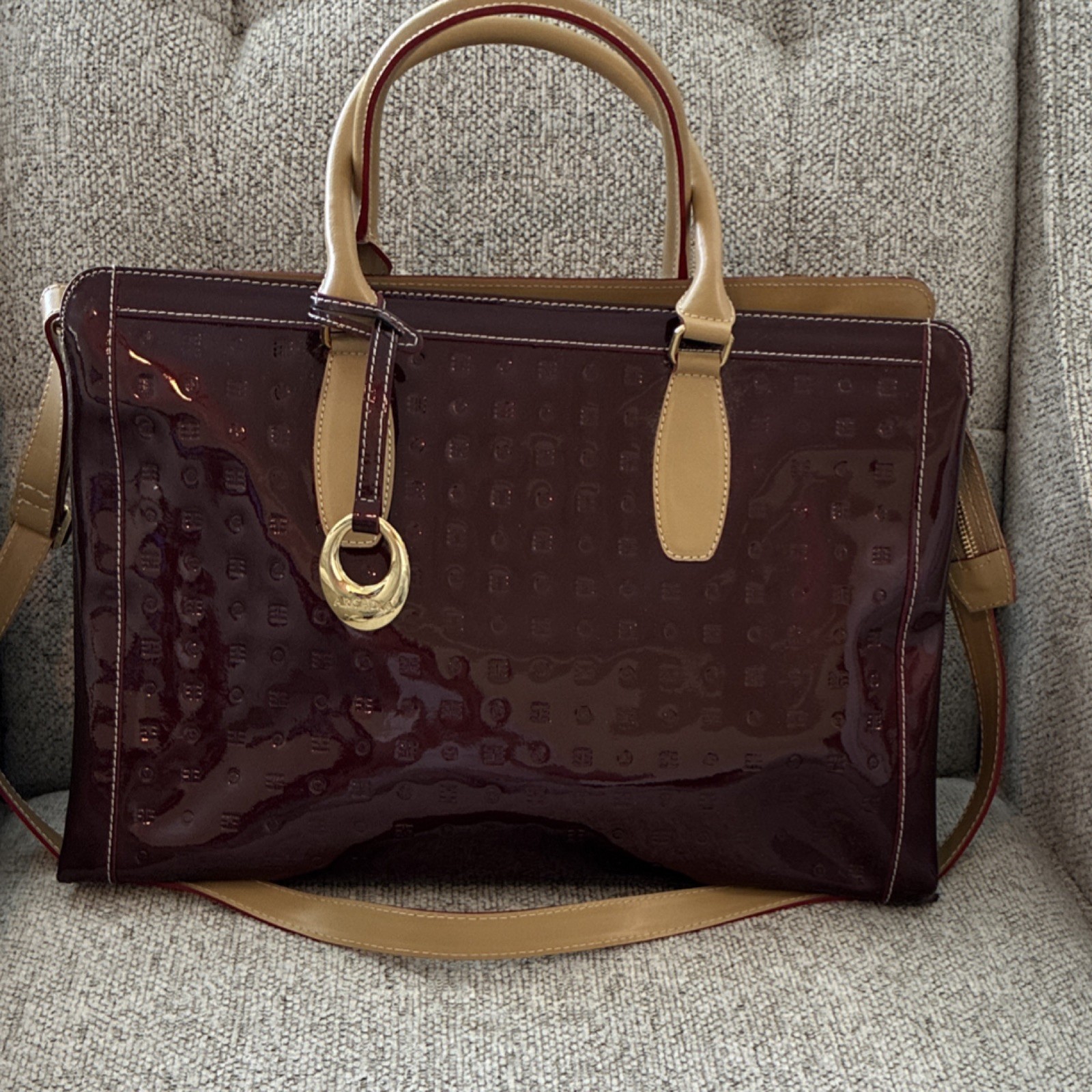 NWOT *Arcadia* Burgundy Wine Patent Leather Satchel Tote Crossbody Gorgeous