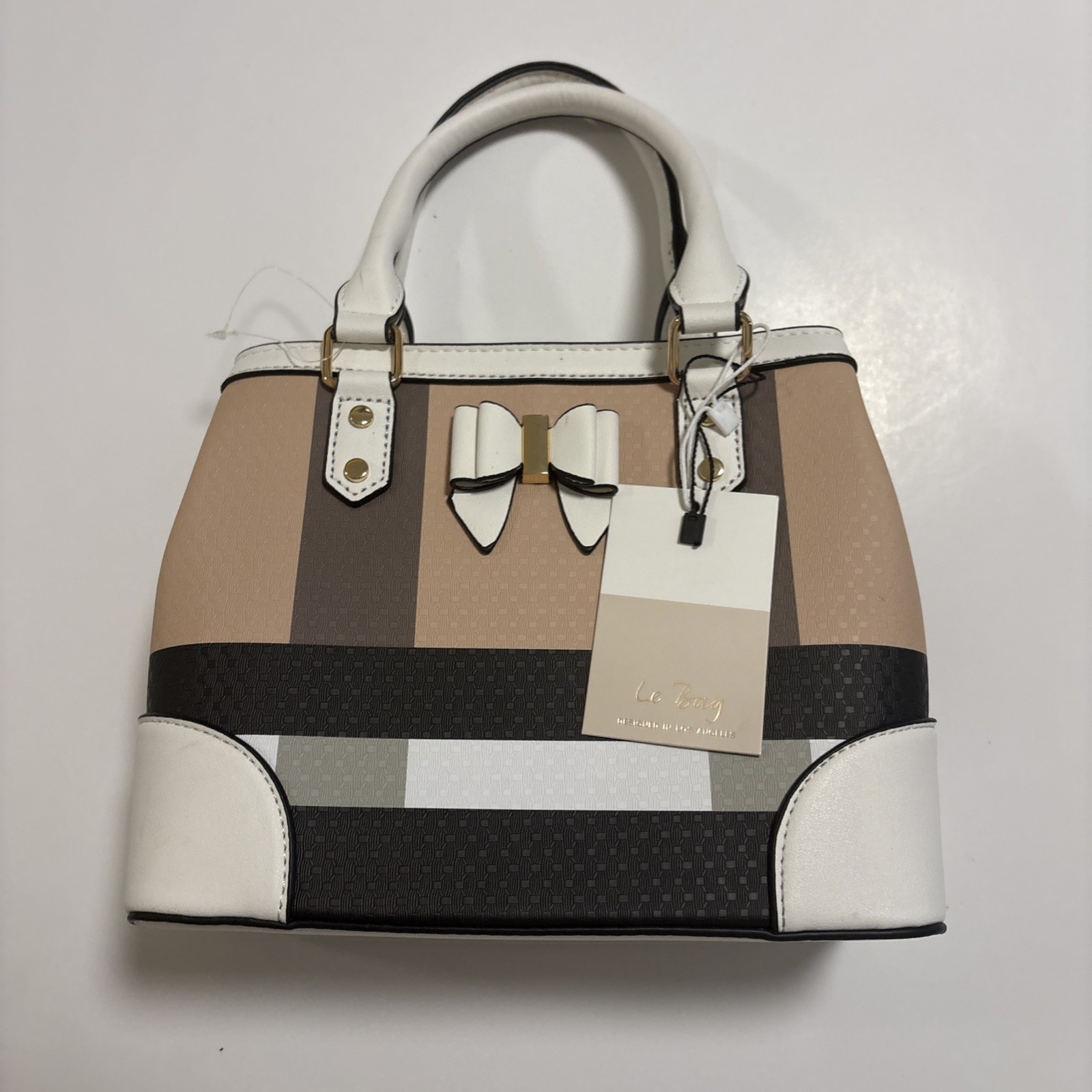 Elegant Women’s Handbag – Beige/Black/White Color Block Purse