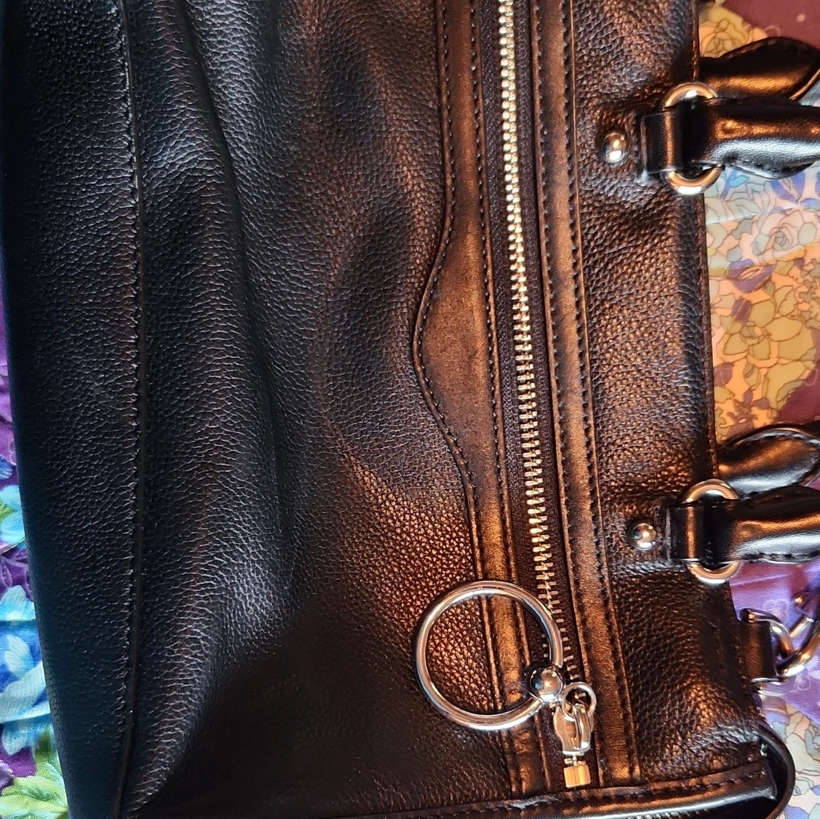 Rebecca Minkoff Black Pebbled Satchel Bag, Silver Hardware, Zip, Strap