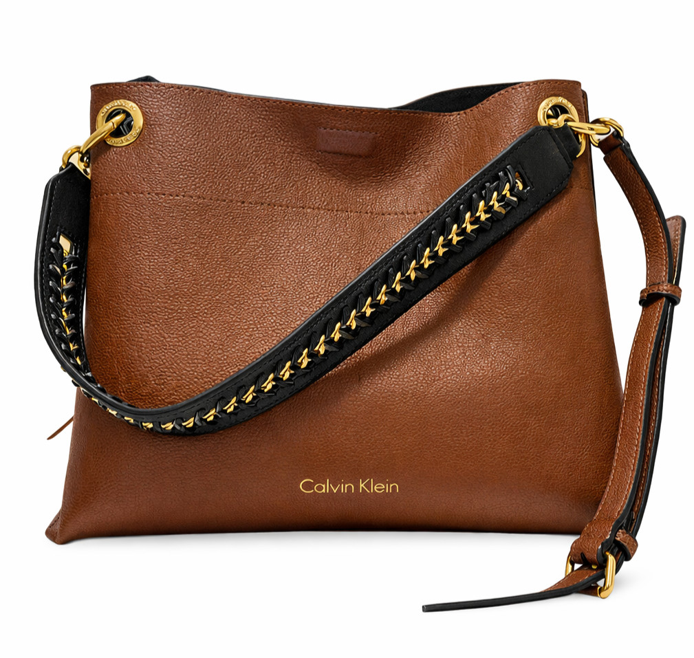 Calvin Klein Women’s Reversible Hobo Shoulder Handbag Black Brown Faux Leather
