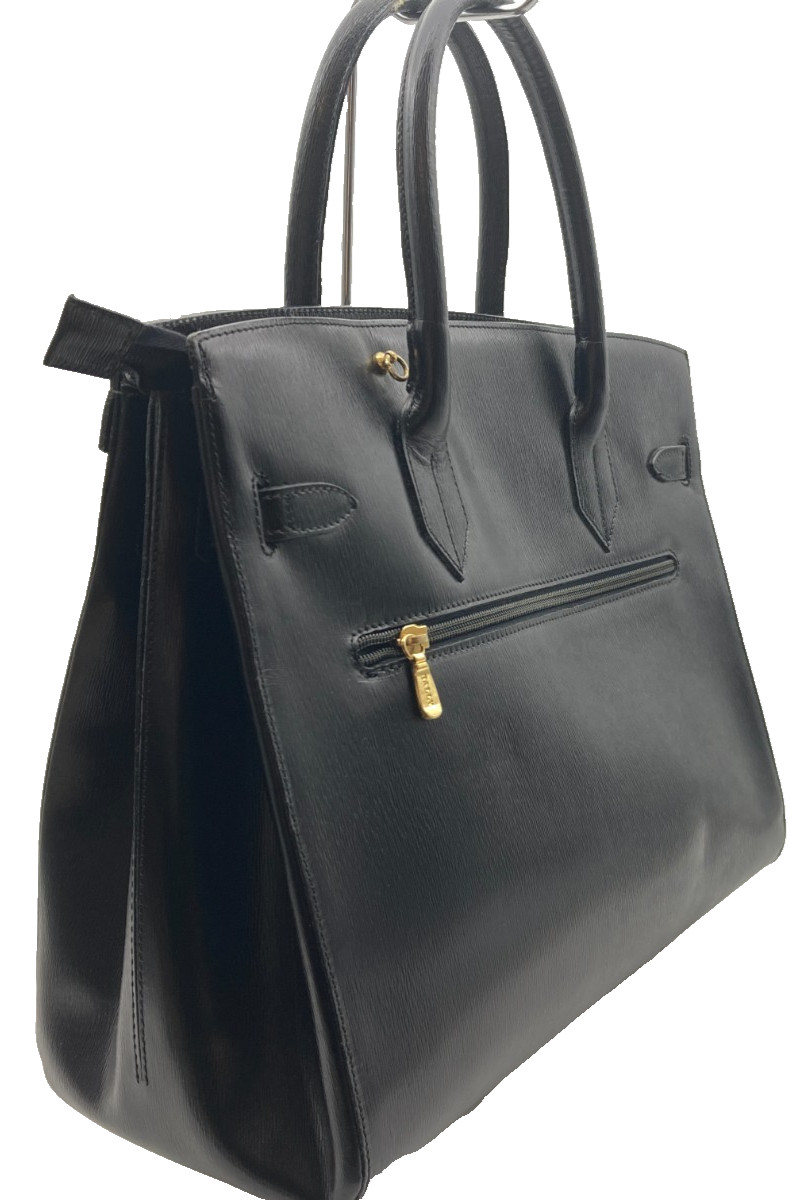 BALLY Top Handle Bag Black Leather Formal Authentic 35cm