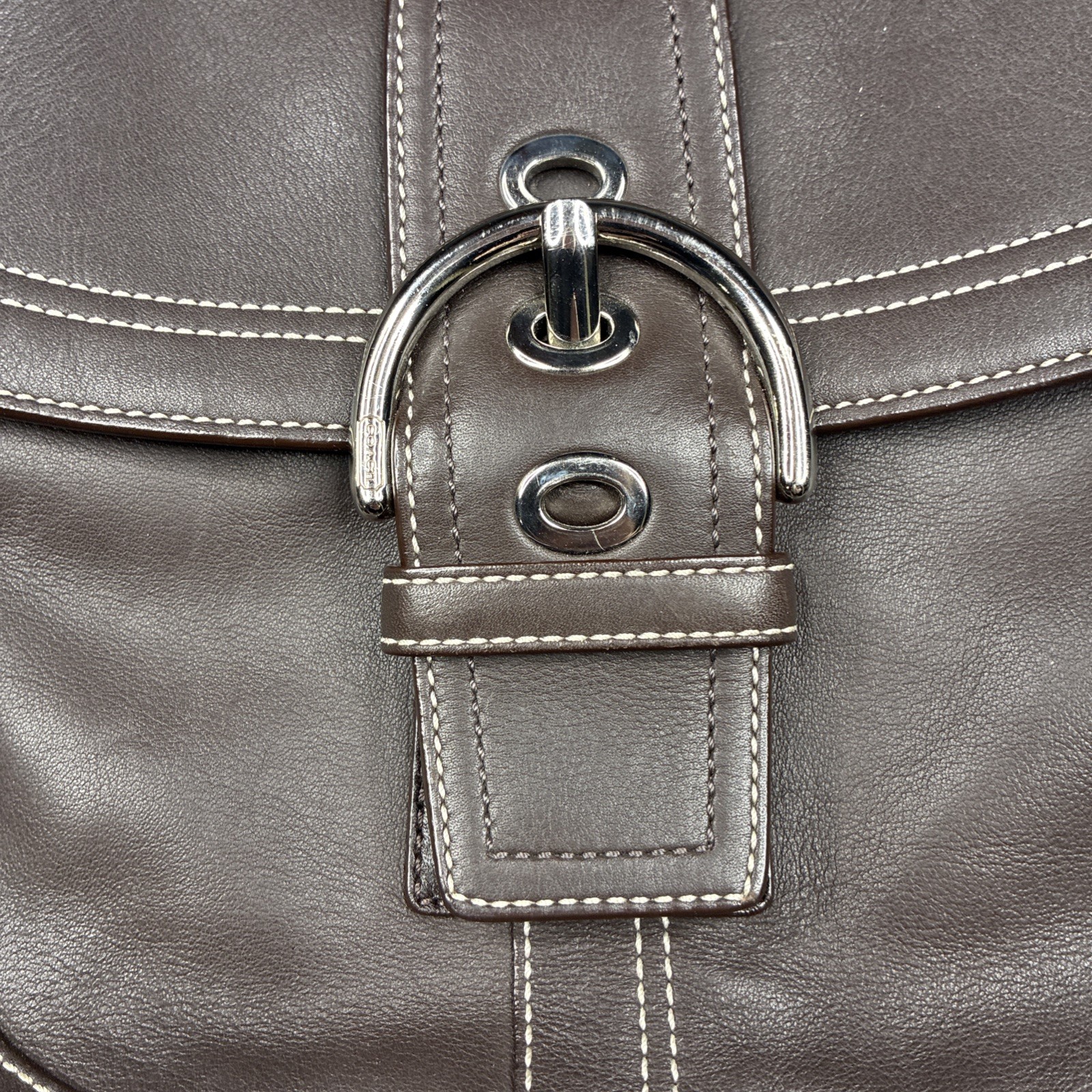 Vintage Coach Soho Y2K Leather Buckle Flap Shoulder Bag Brown Purse F10910
