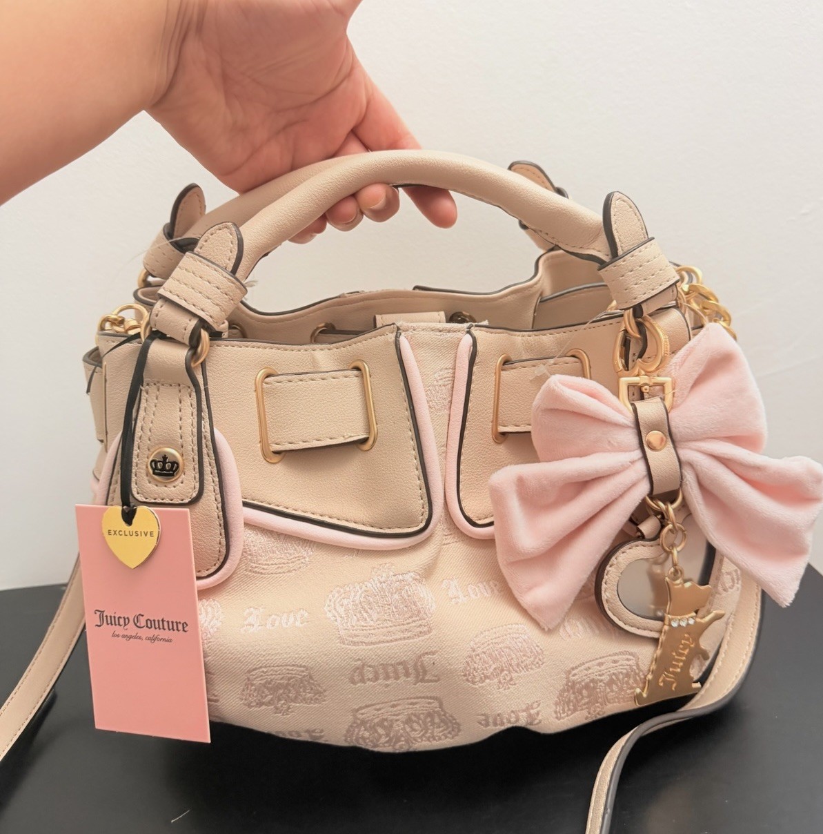 Juicy Couture Juicy Fan Club Satchel Crossbody Bag Sandstone Powder B NWT