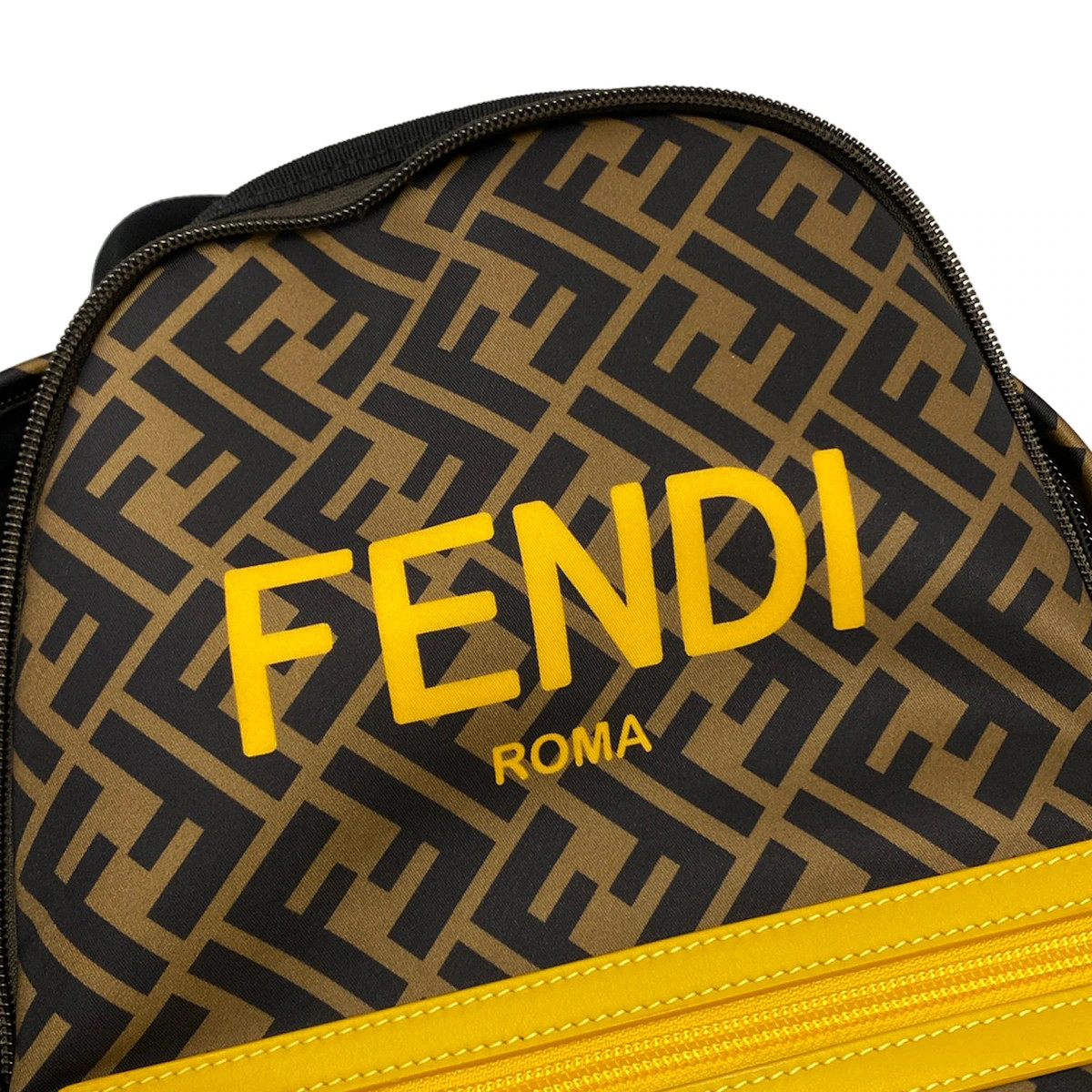 Fendi Zucca Backpack 8BZ040 Brown Black Yellow Nylon Leather