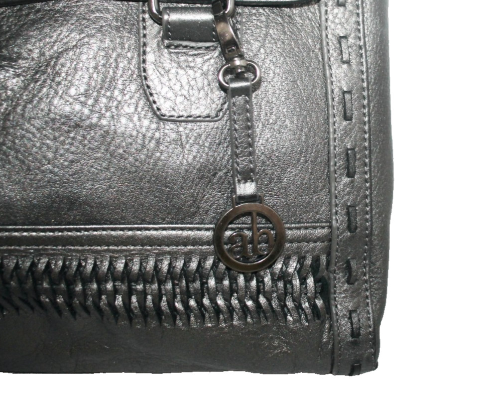 AUDREY BROOKE Large Turnlock Hobo Shoulder Bag Dark Pewter Leather Whipstitching