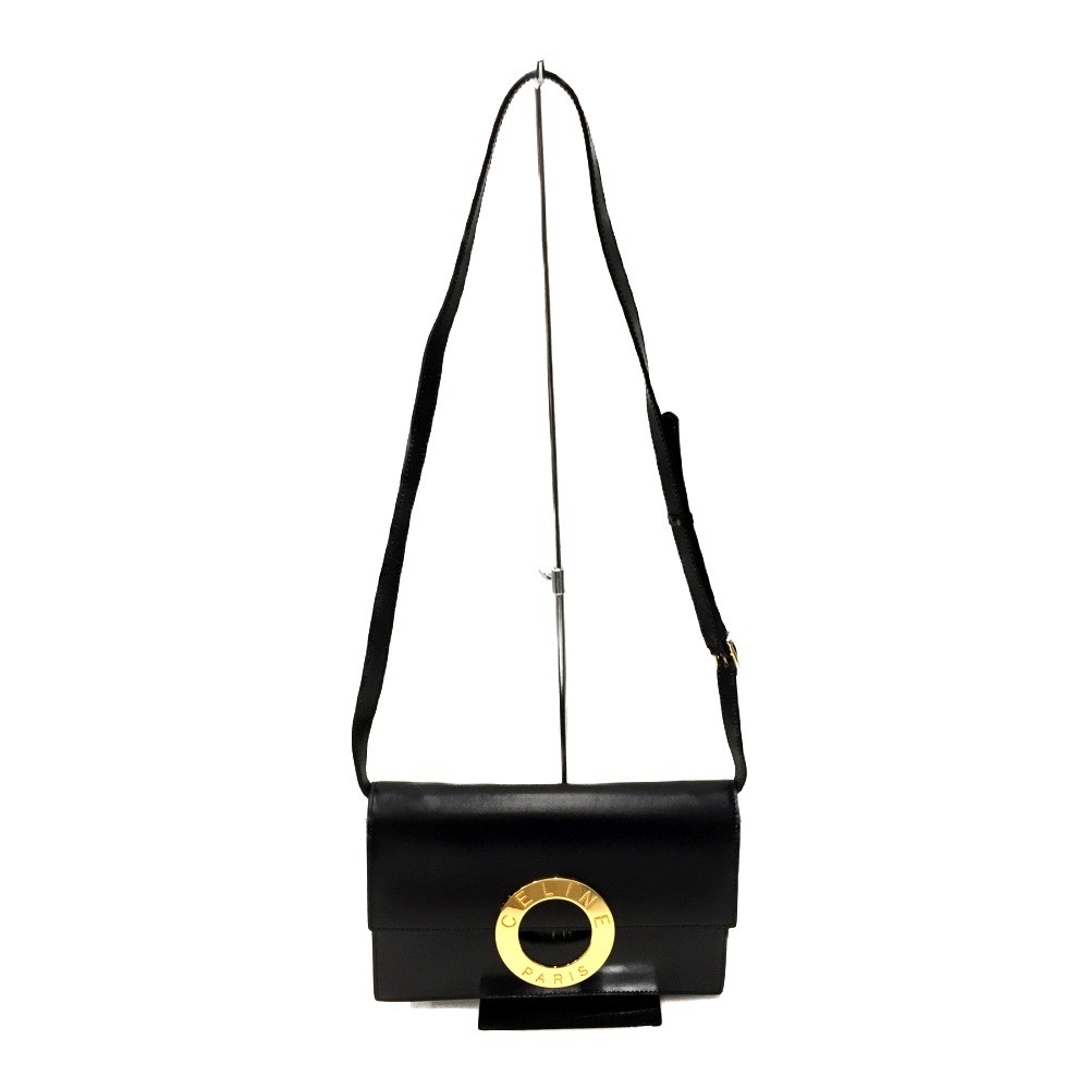 CELINE Circle Logo Leather Shoulder Bag, Old Vintage M13 black