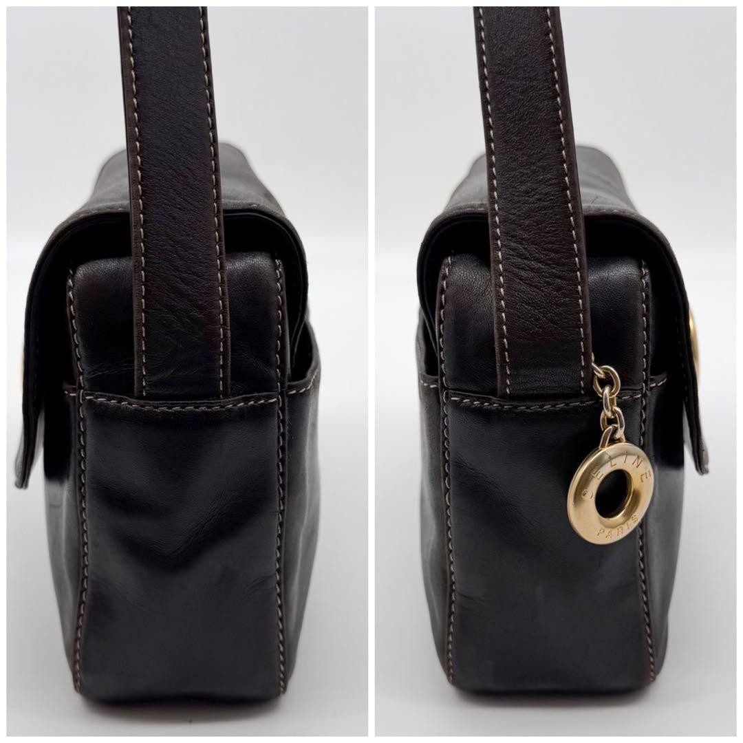 CELINE M94 Vintage Brown Leather Circle Shoulder Bag Women’s Crossbody