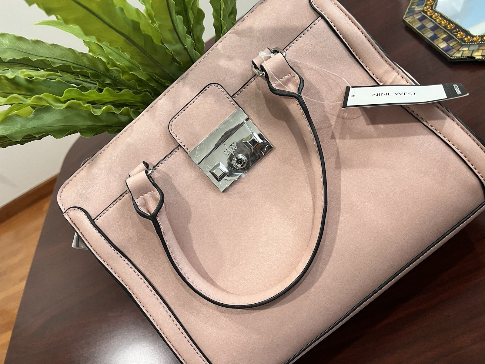 Nine West Pink Medium Satchel Top Handle Bag Turn Lock w/Detachable Strap