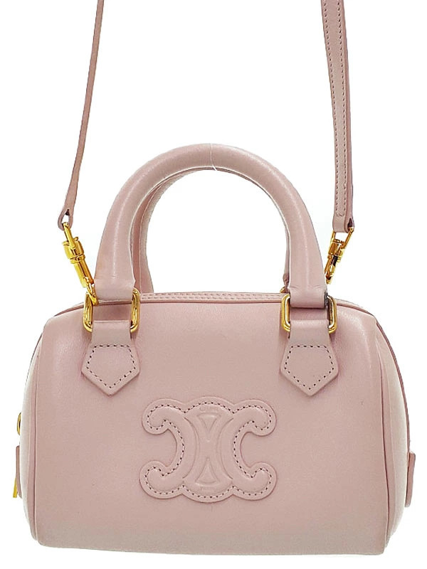 Celine Triomphe Mini Boston 10P043 Leather Pink Shoulder Bag Women’s #TB600