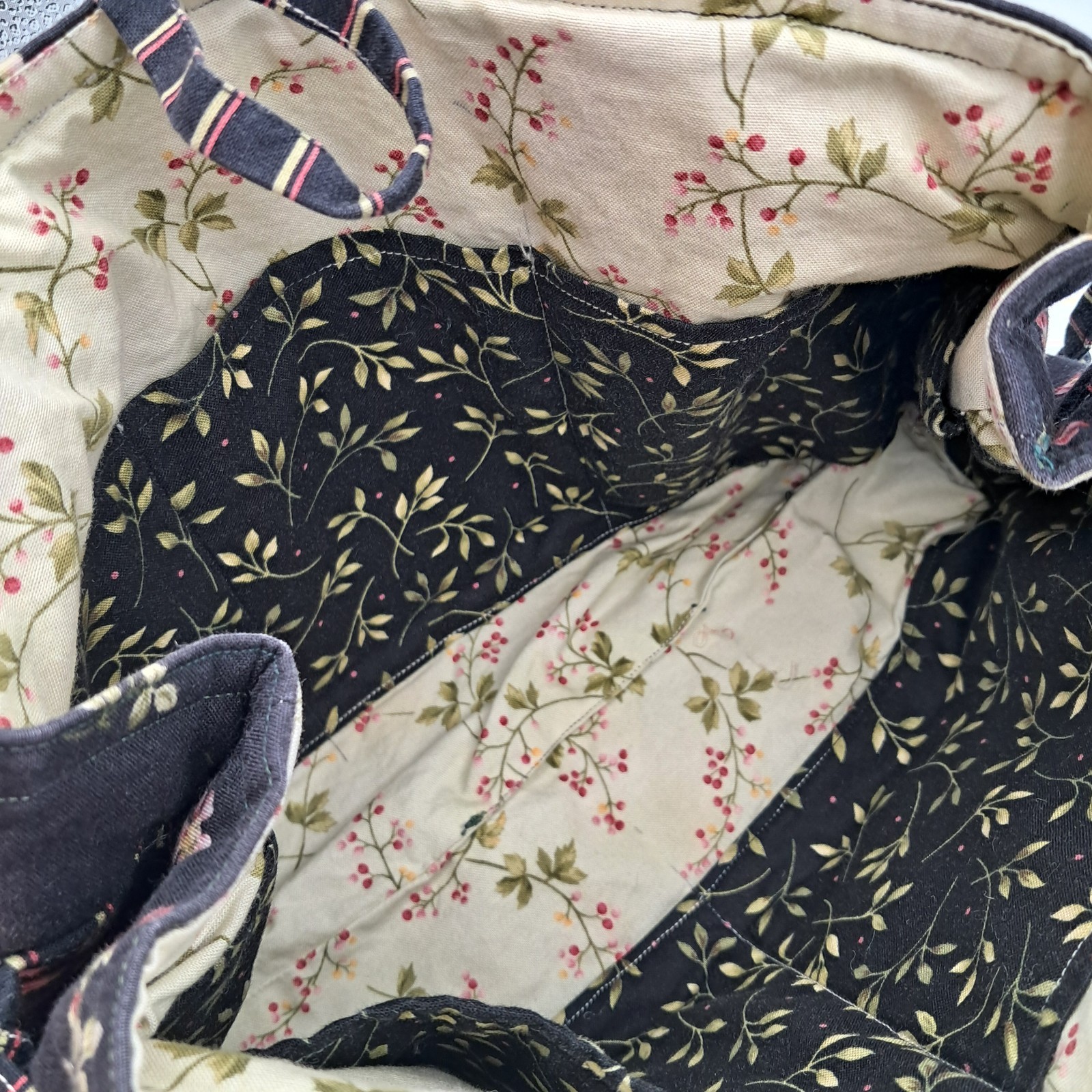 Handmade Tote Purse Bag Handbag Black Floral Cotton Boho Cottagecore