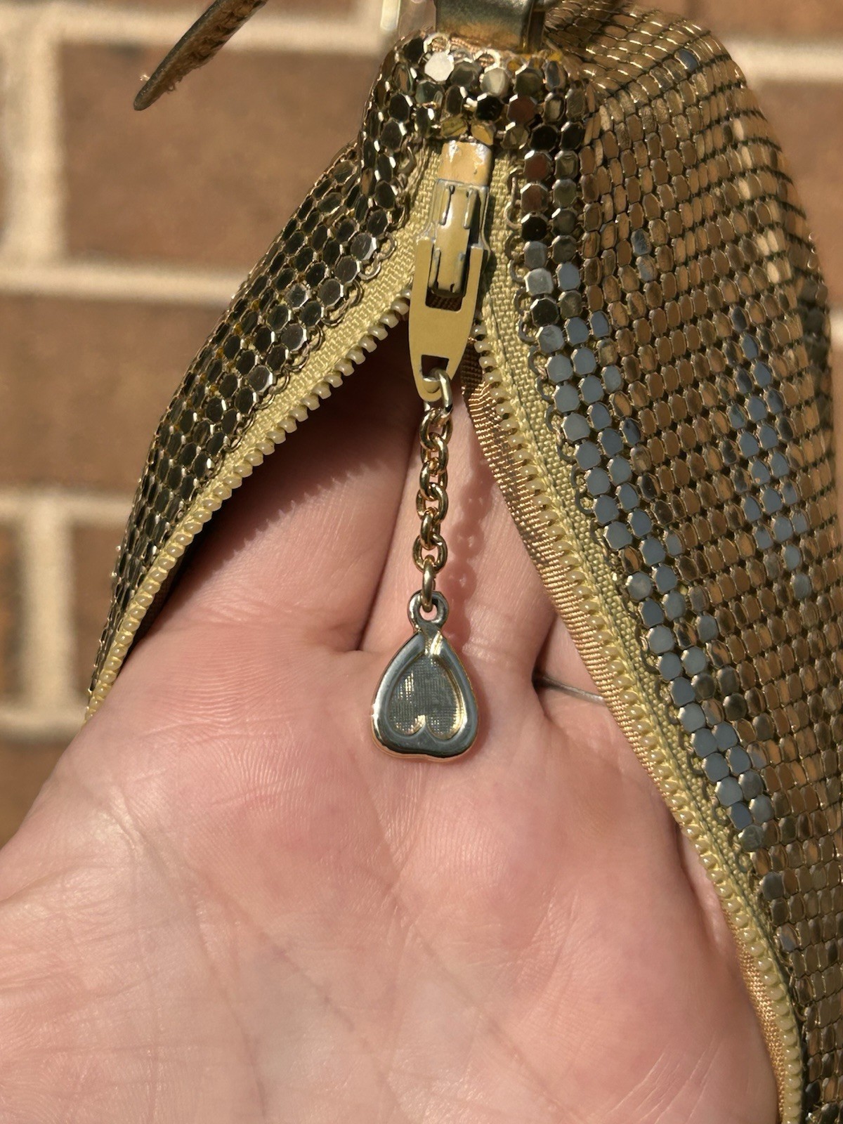 Whiting & Davis Mesh Bronze/Copper Crossbody Handbag Evening Bag 7” x 6” EUC