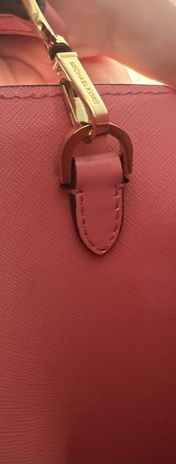 Michael Kors Pink Logo Tote Zip Top Gold Hardware w/ Charm Strap Pouch Wallet