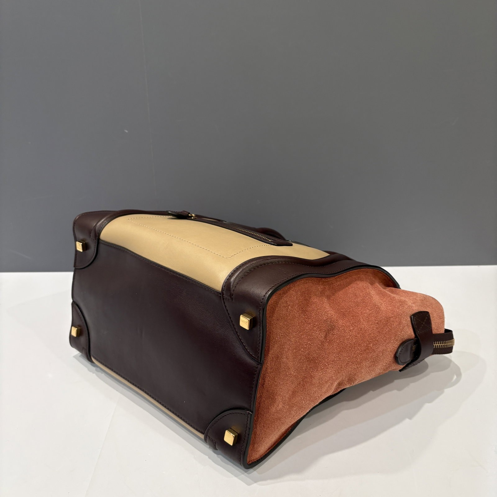 Celine Mini Luggage Grey Burgundy Doblis Suede Calfskin Suede (oy022426a1)