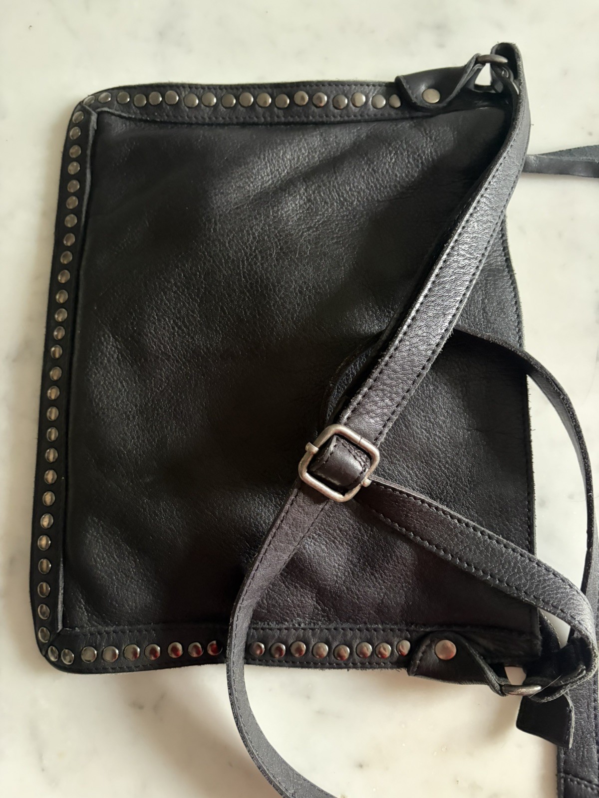 Latico Leathers Gabriel Studded Crossbody Leather shoulder Bag Purse Black Slim