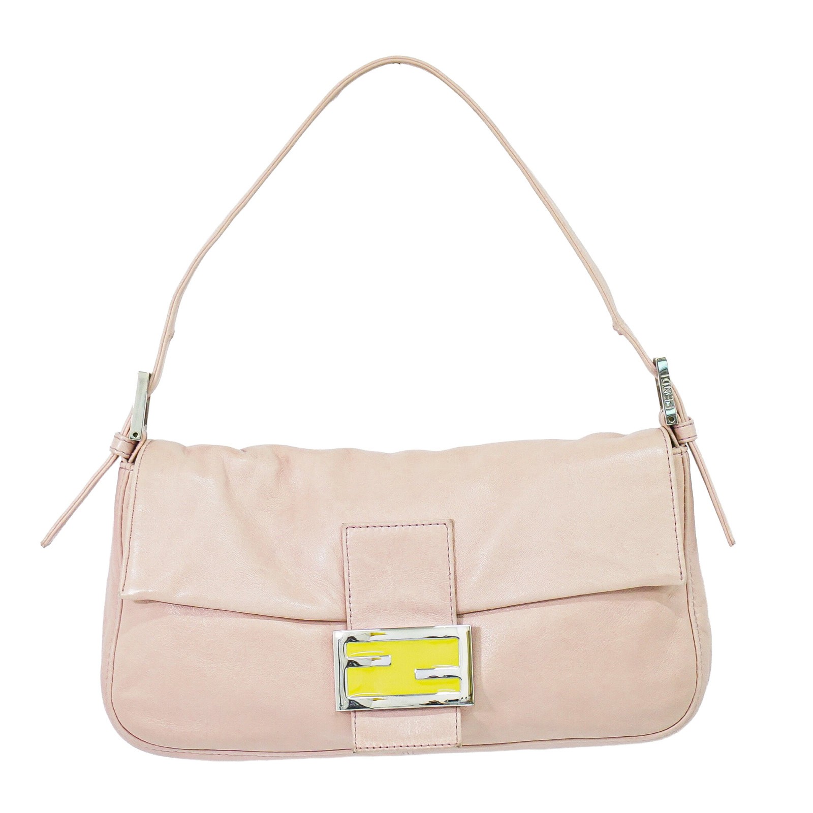 FENDI Mamma Baguette Leather One Shoulder Bag Pink Silver
