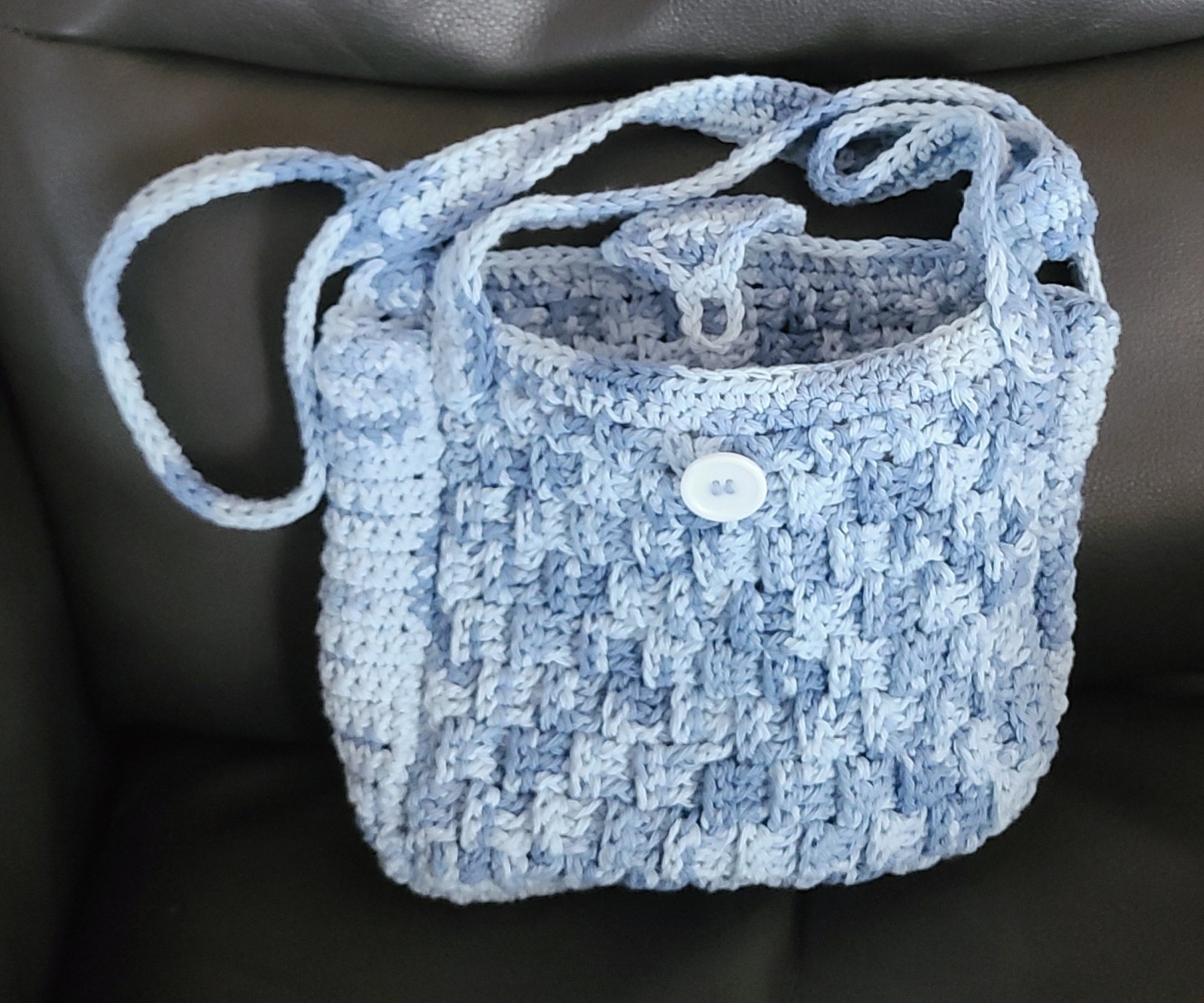 Basket Weave Crochet Handbag Blues Cotton Handmade