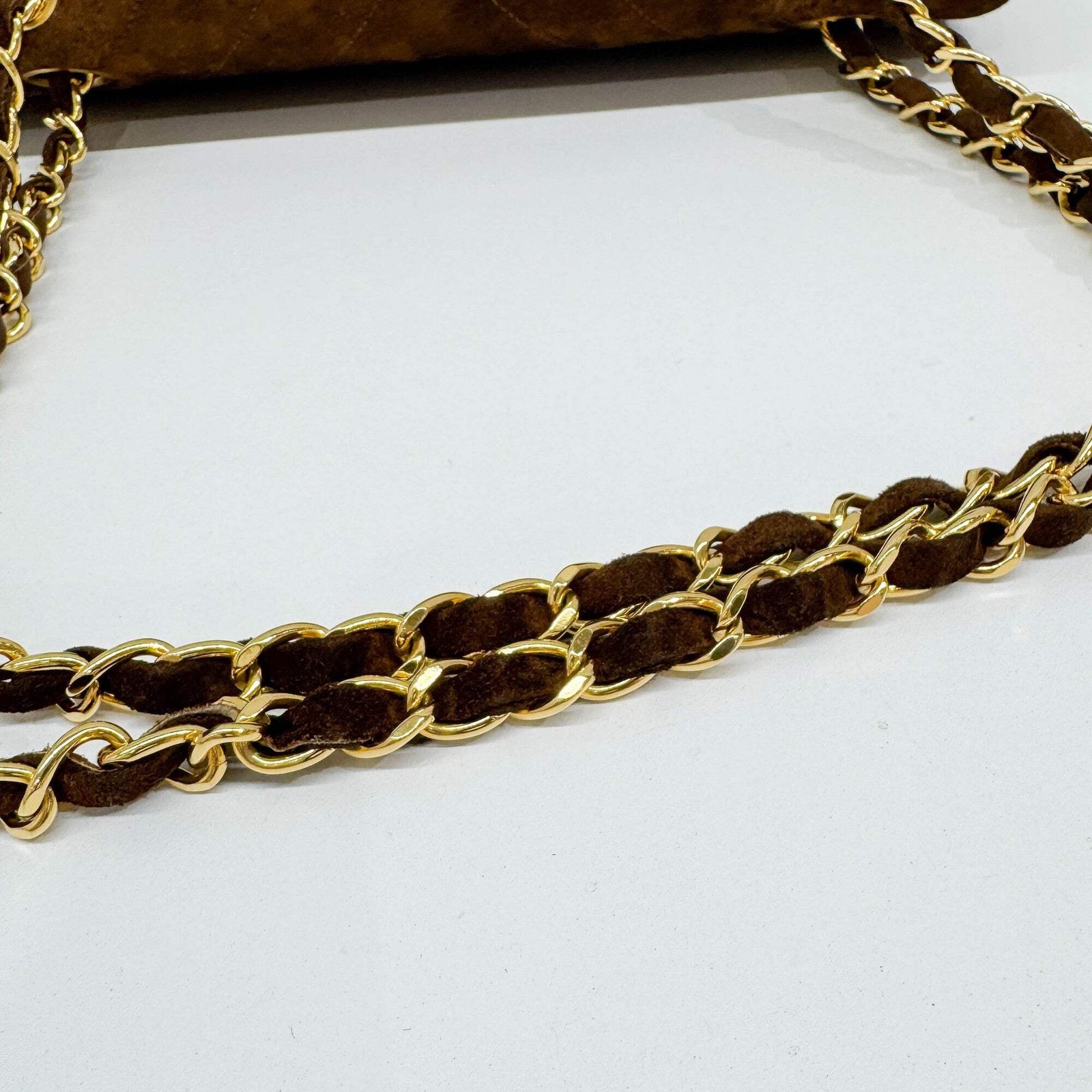 CHANEL Classic Double Flap 1991-1994 Chevron Brown Suede Shoulder Bag
