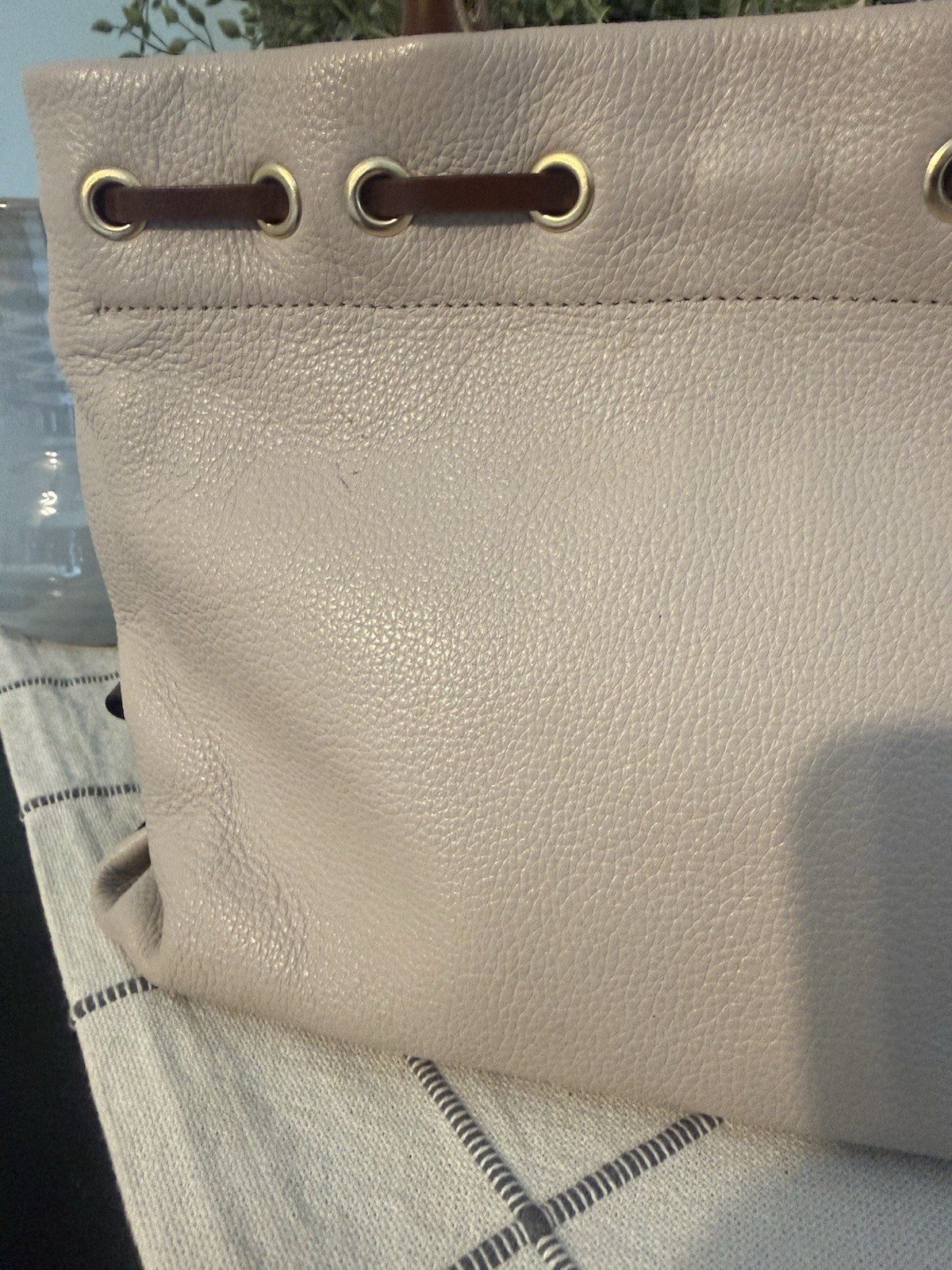 Dooney & Bourke Beige Pebbled Satchel Top Handle Tassel Detachable Strap