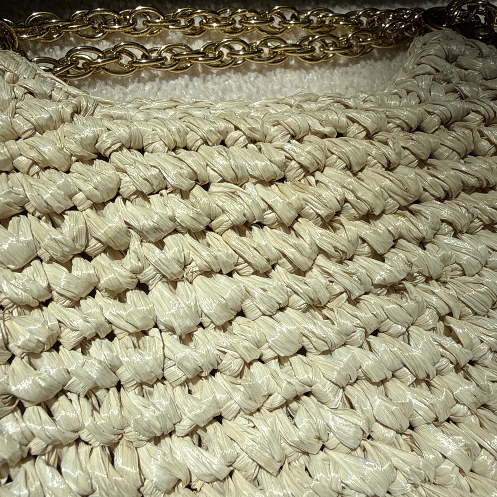 MM Crochet Straw Purse. Gold Tone Hardware. Vintage