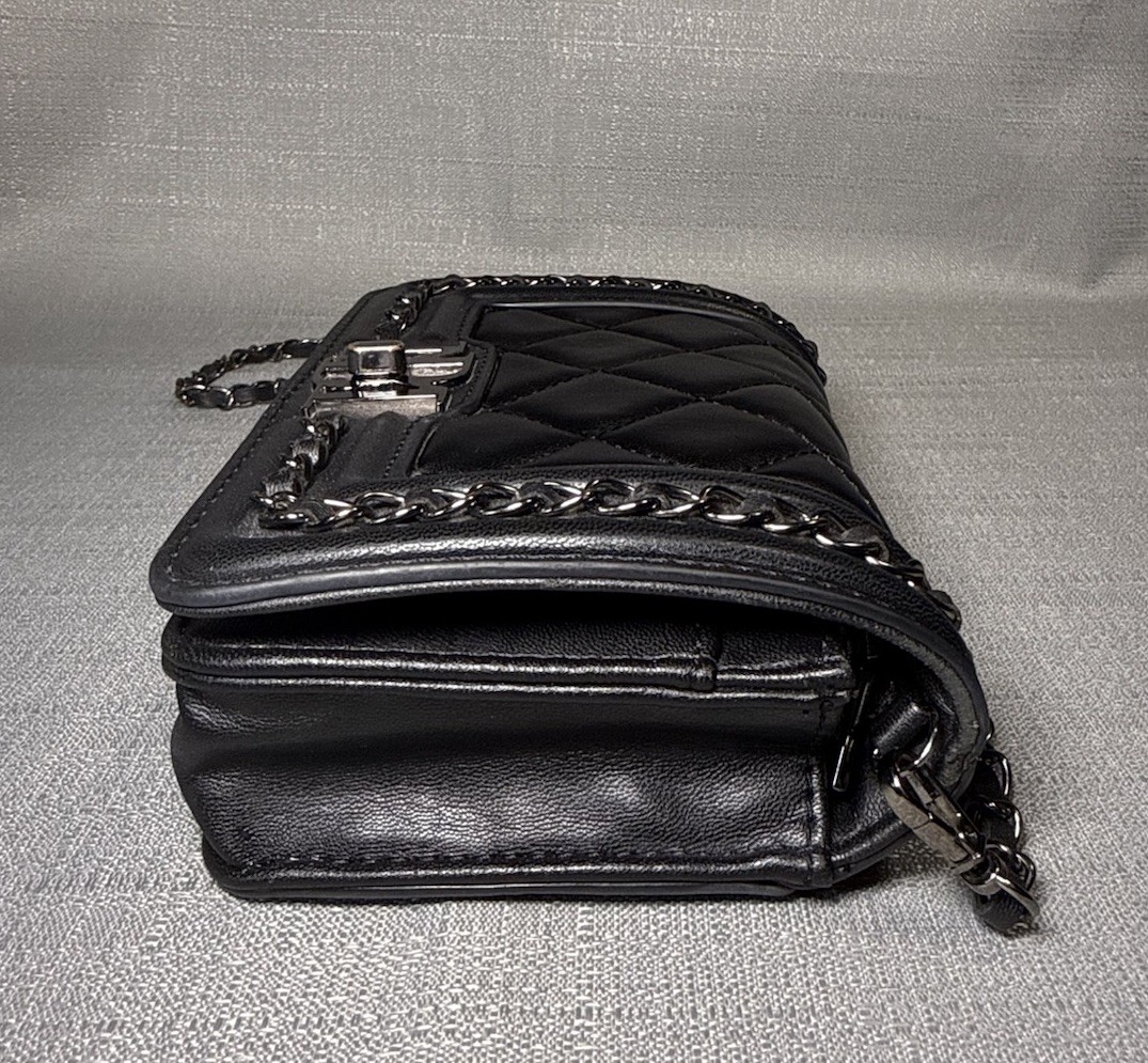 Badgley Mischka Black Quilted Shoulder Bag Chain Strap Logo Accent