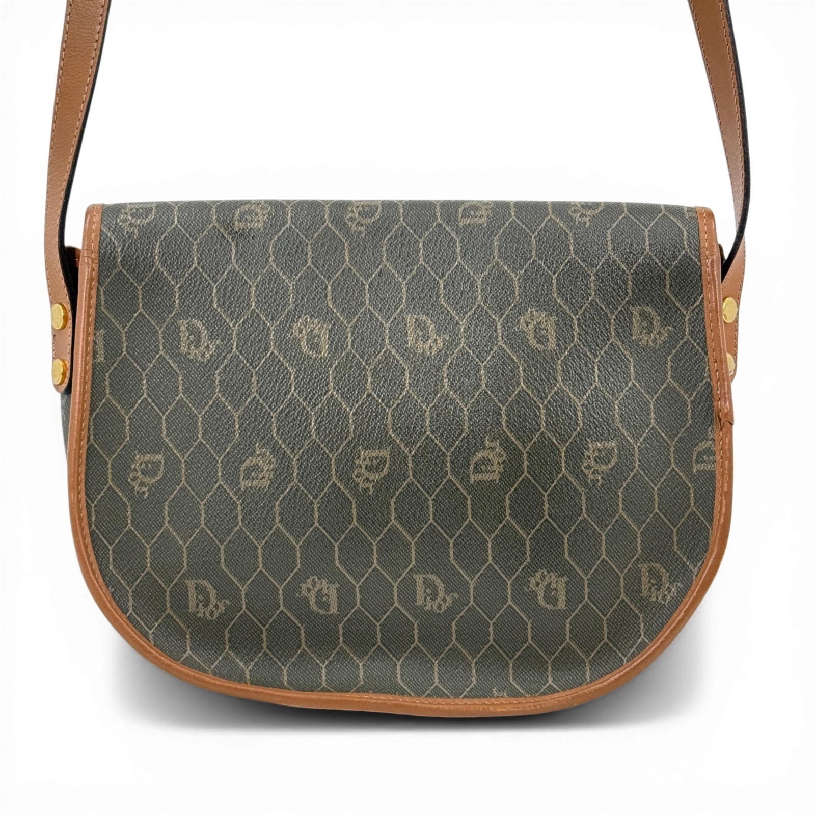 CHRISTIAN DIOR Honey Comb Taupe PVC Canvas Shoulder Bag