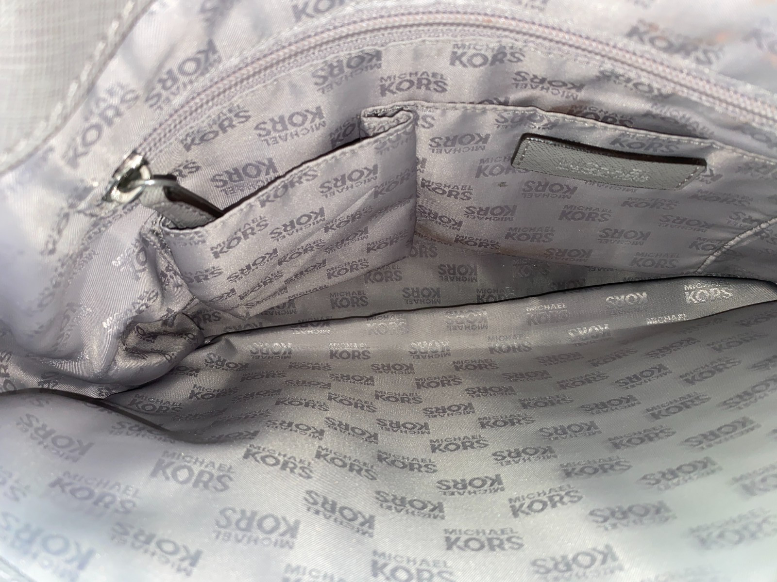 Michael Kors Steel Pearl Gray Large Saffiano Nylon Tote Shoulder Bag Purse MK