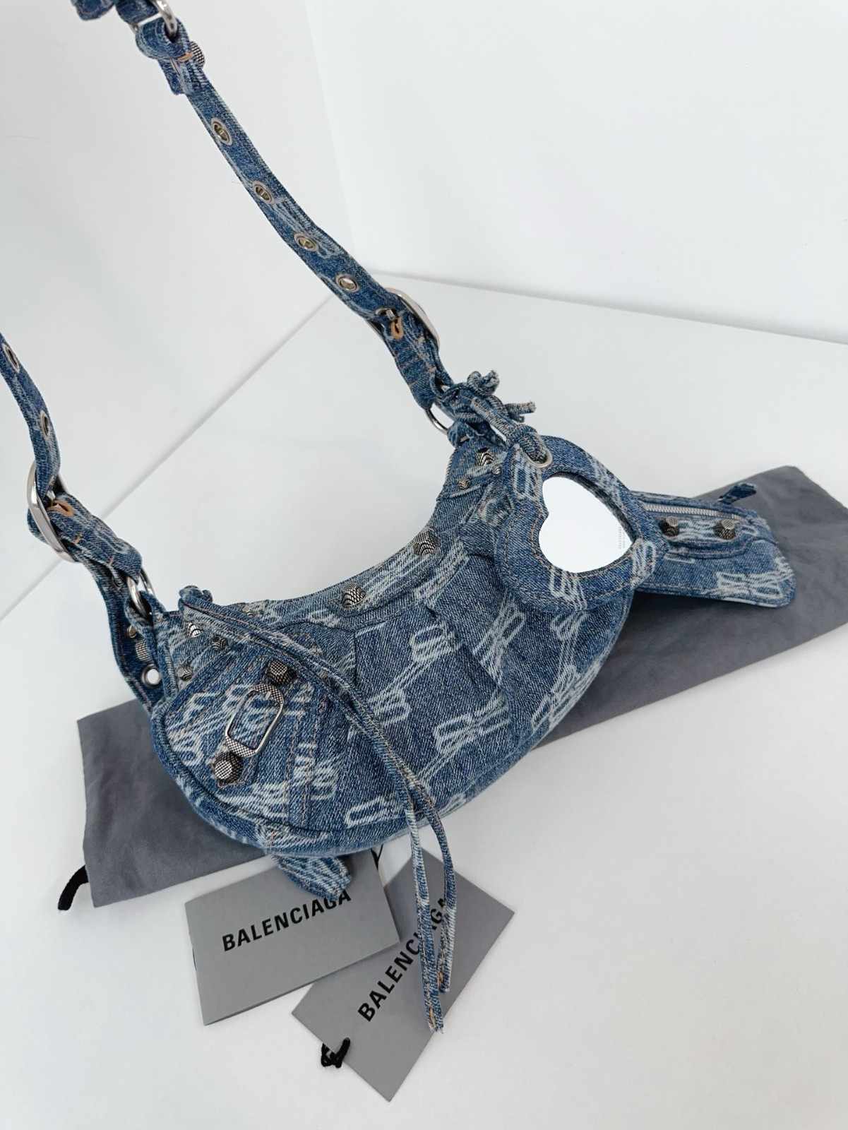 Balenciaga Le Cagole XS Blue Denim Shoulder Crossbody Hobo Bag