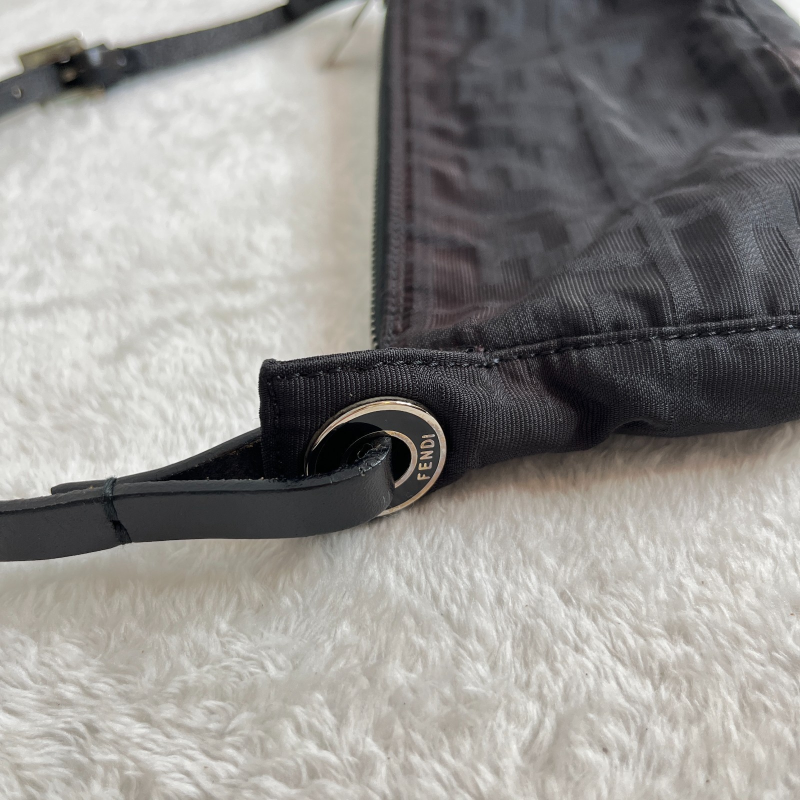 VTG Fendi FF Zucca Shoulder Handbag Monogram Black Fabric Baguette Pochette