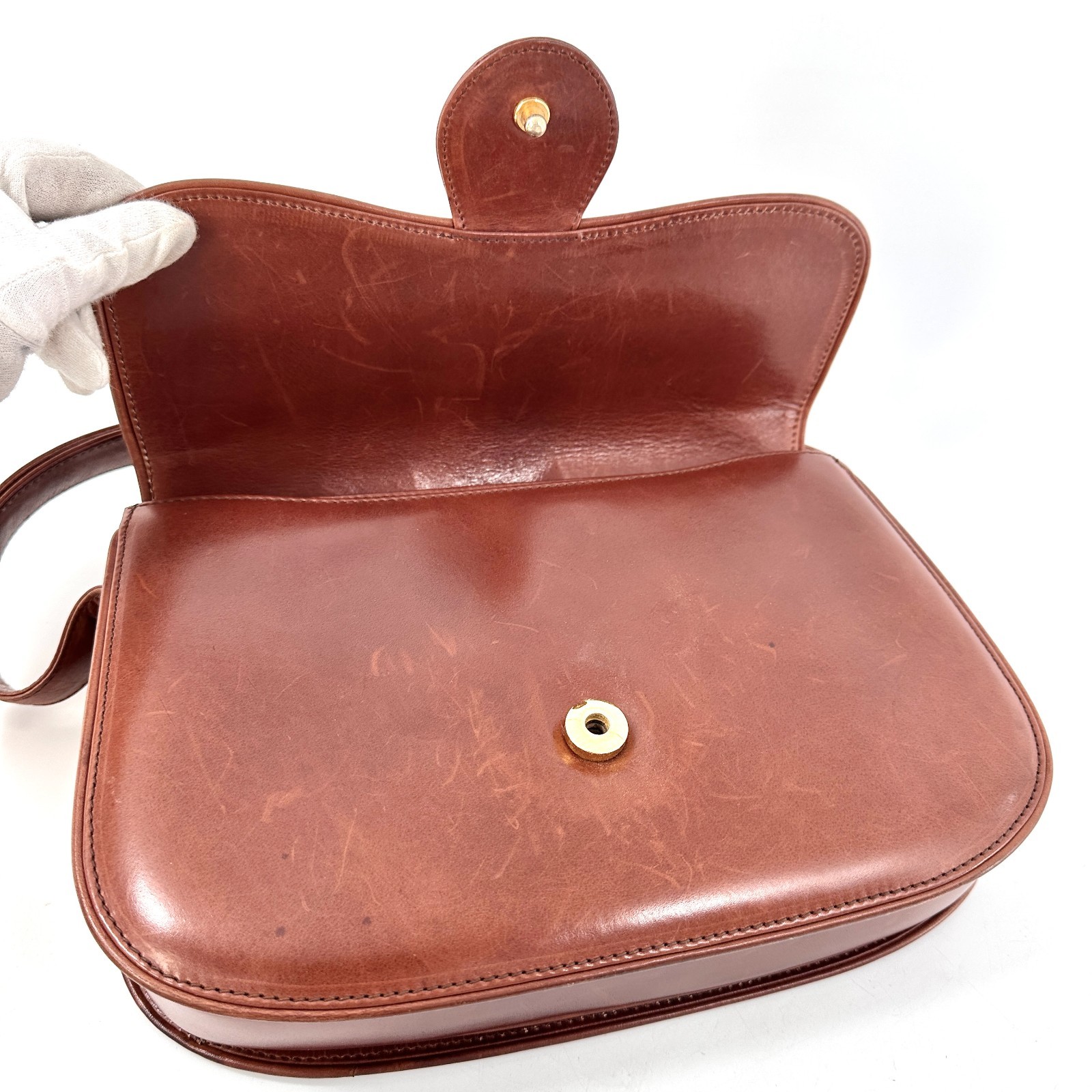 Vintage GUCCI Shoulder Bag Interlocking Leather Brown Authentic From Japan