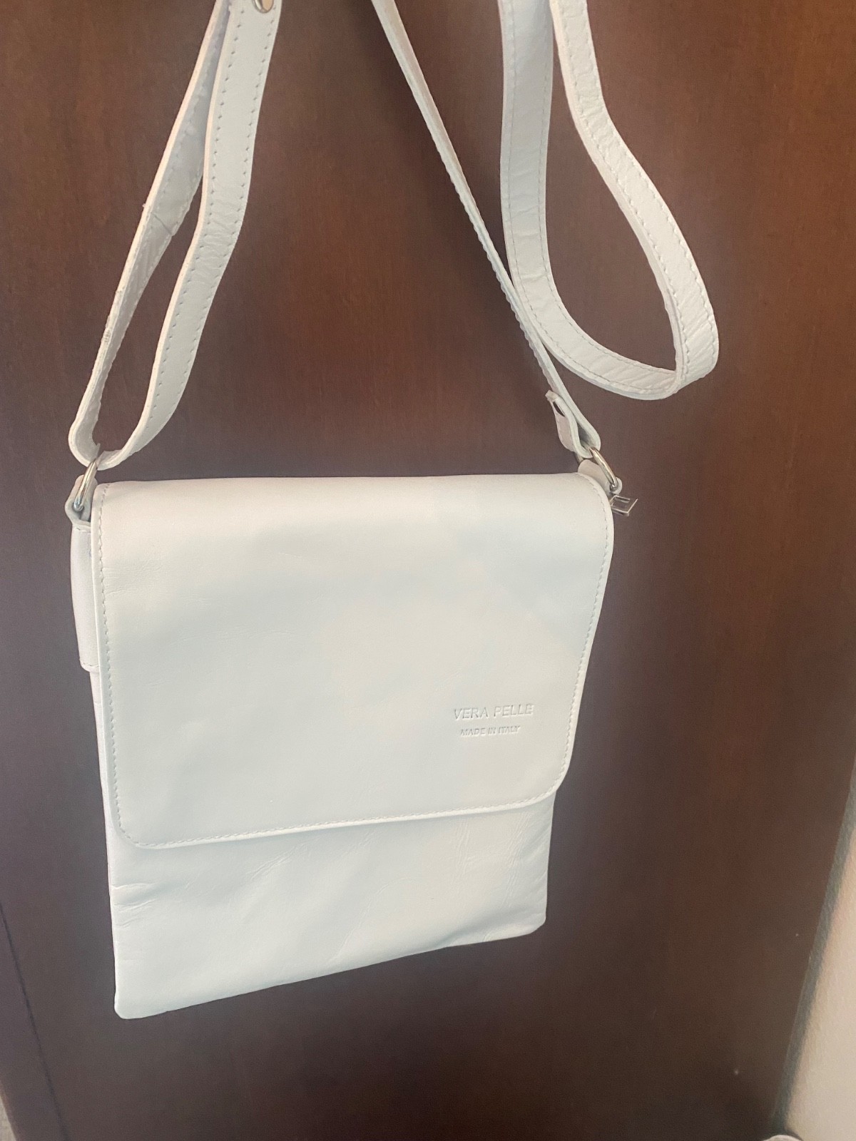 vera pelle white italian leather crossbody bag