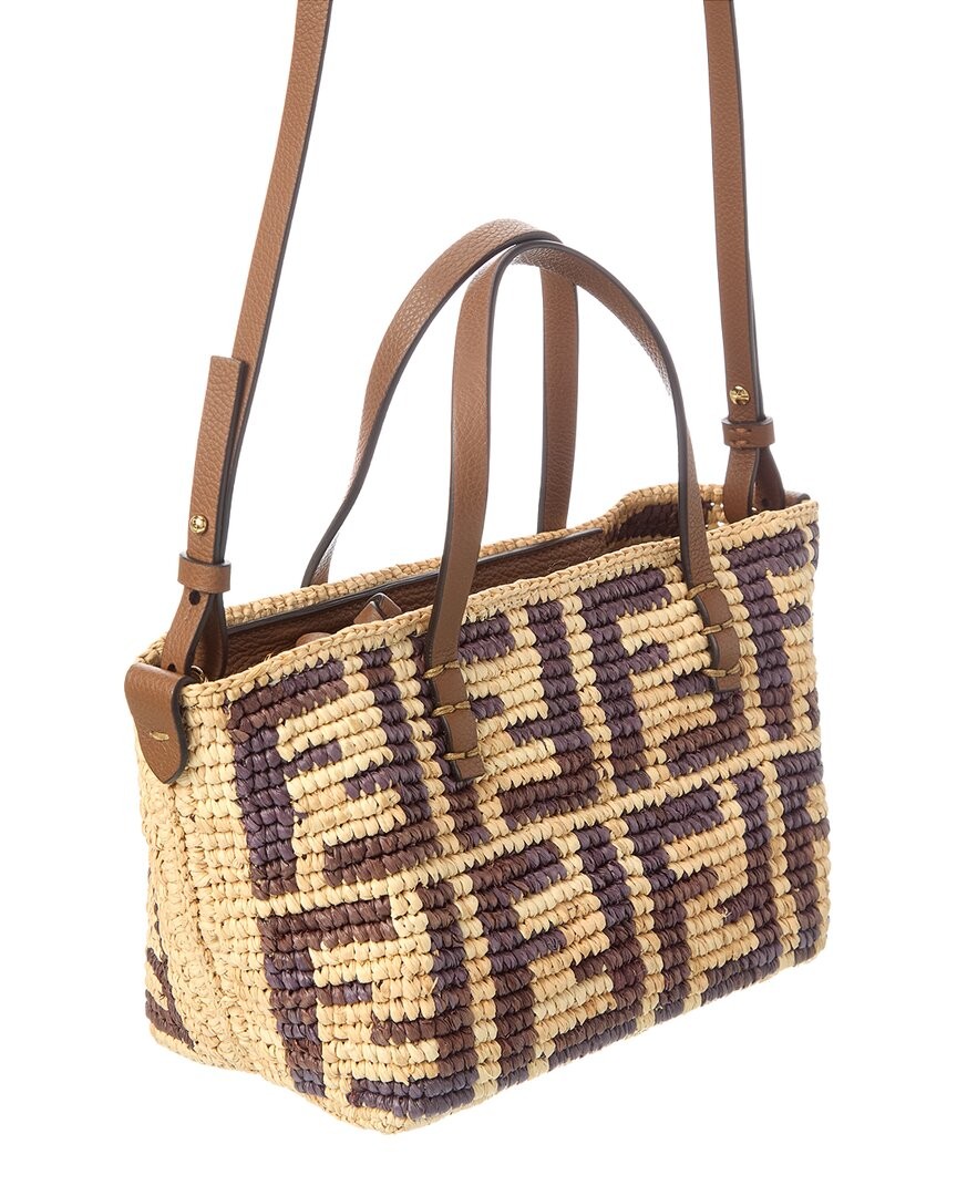 Fendi Roll Mini Ff Raffia & Leather Tote Women’s