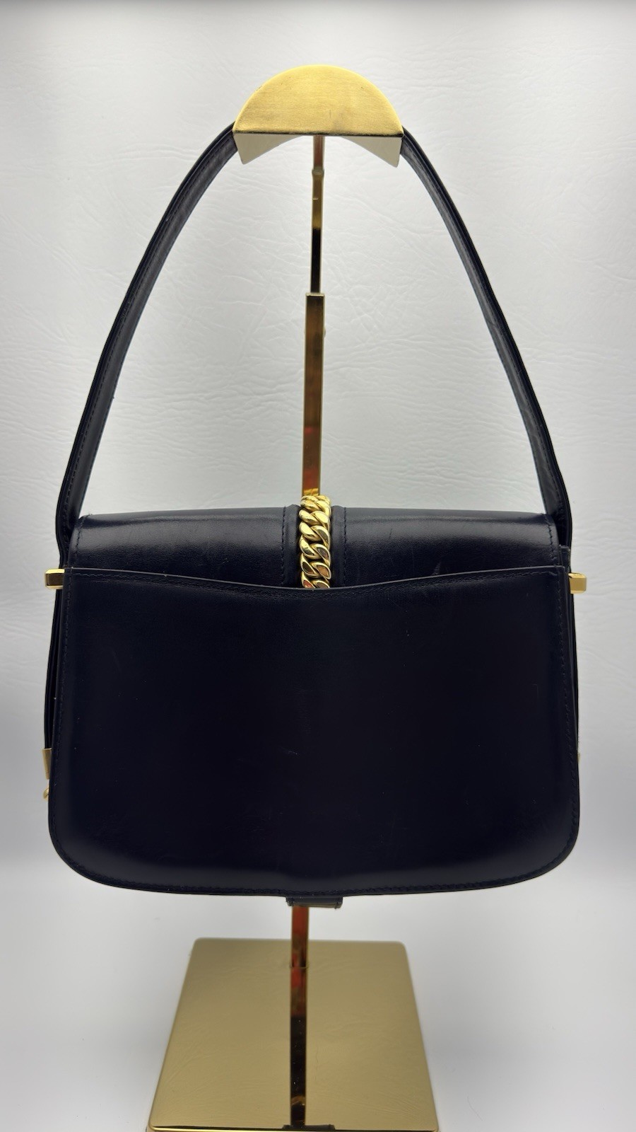 Vintage Mark Cross “Equestrian” Box Leather Shoulder Bag 14KT Gold Plated Accent