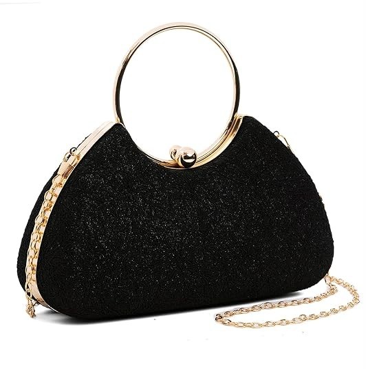 Luxury Women Ring Handle Clutch Bag Glitter Wedding Evening Party Purse Chain