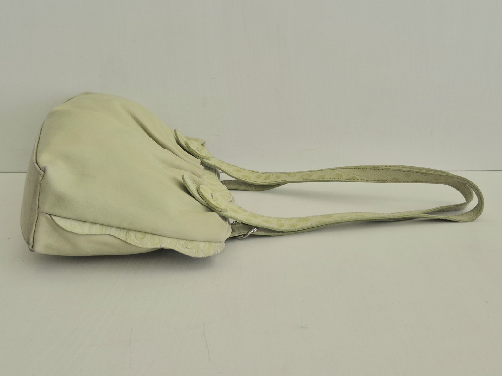 ROBERT PIETRI Spain Tea Green leather & Celery Green Croc Embossed Trim M Tote