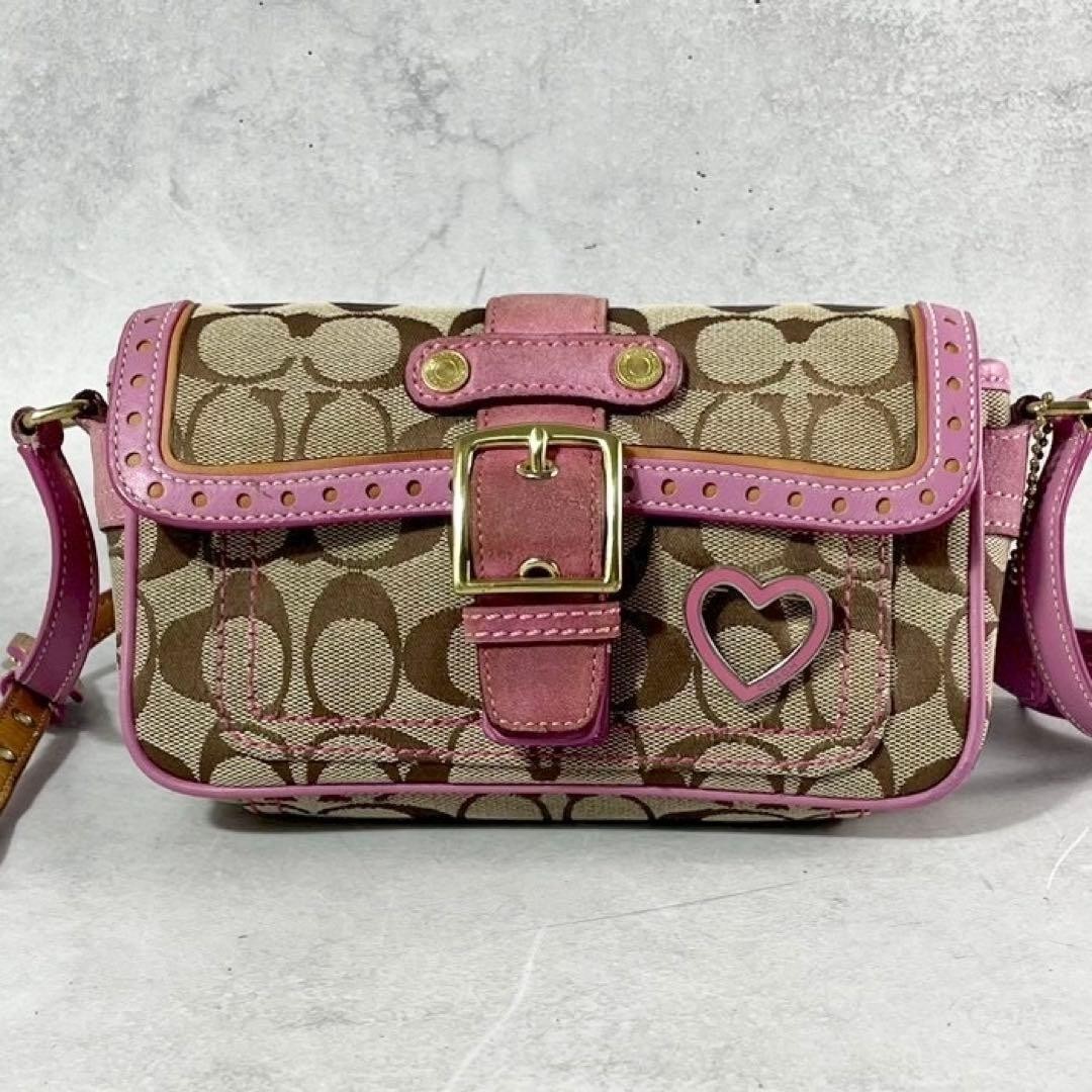 Coach Soho Signature Heart Bag Pink Y2K W21cm H12cm Shoulder Rare Vintage Japan