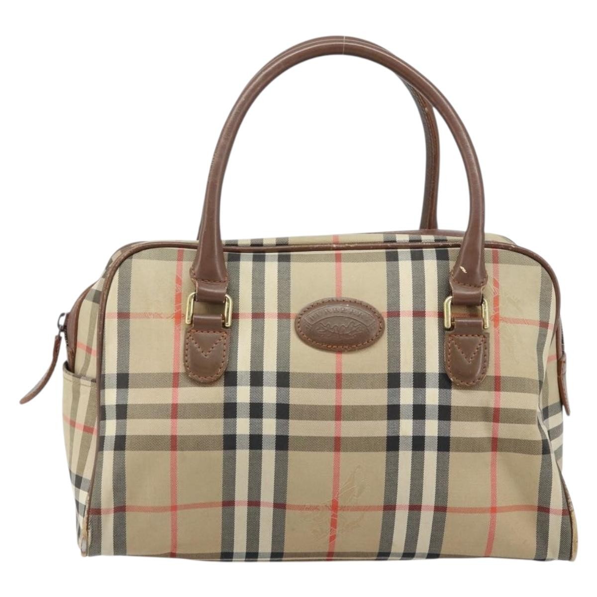 BURBERRY Nova Check Hand Bag Canvas Gold Beige Auth bs33928