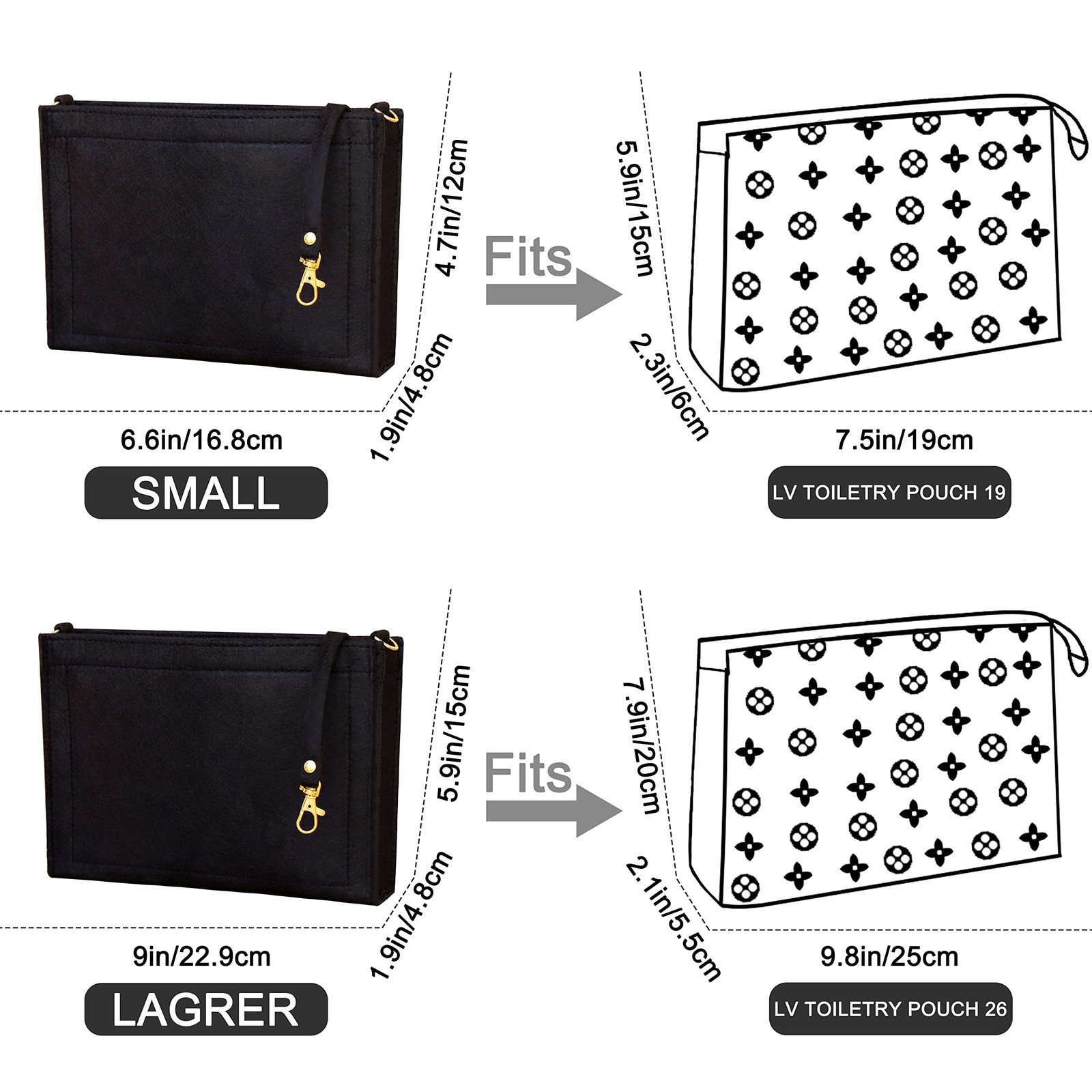 Toiletry Pouch – 26cm Bag Organizer Insert, Felt Purse Organizer Insert for L…